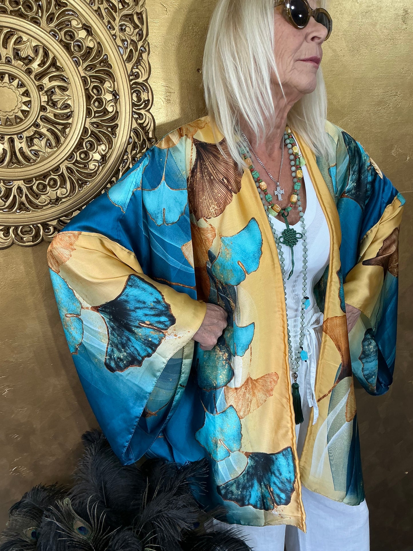 Golden Leaves Silk Kimono