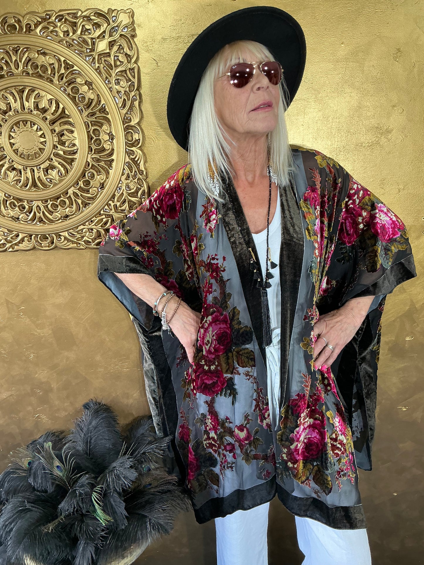 Midnight Rose Velvet Kimono