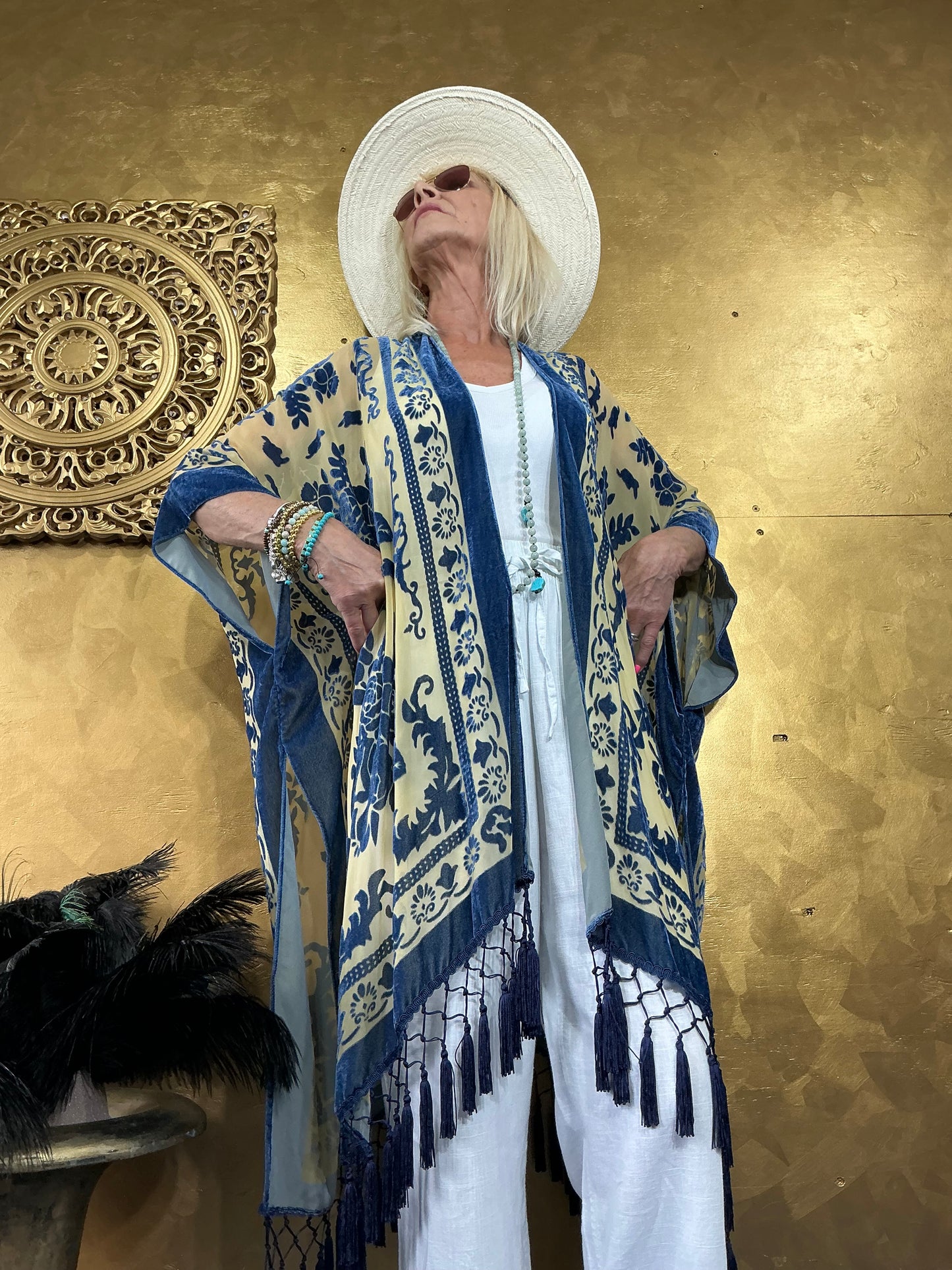 Aerial Blue Velvet Kimono