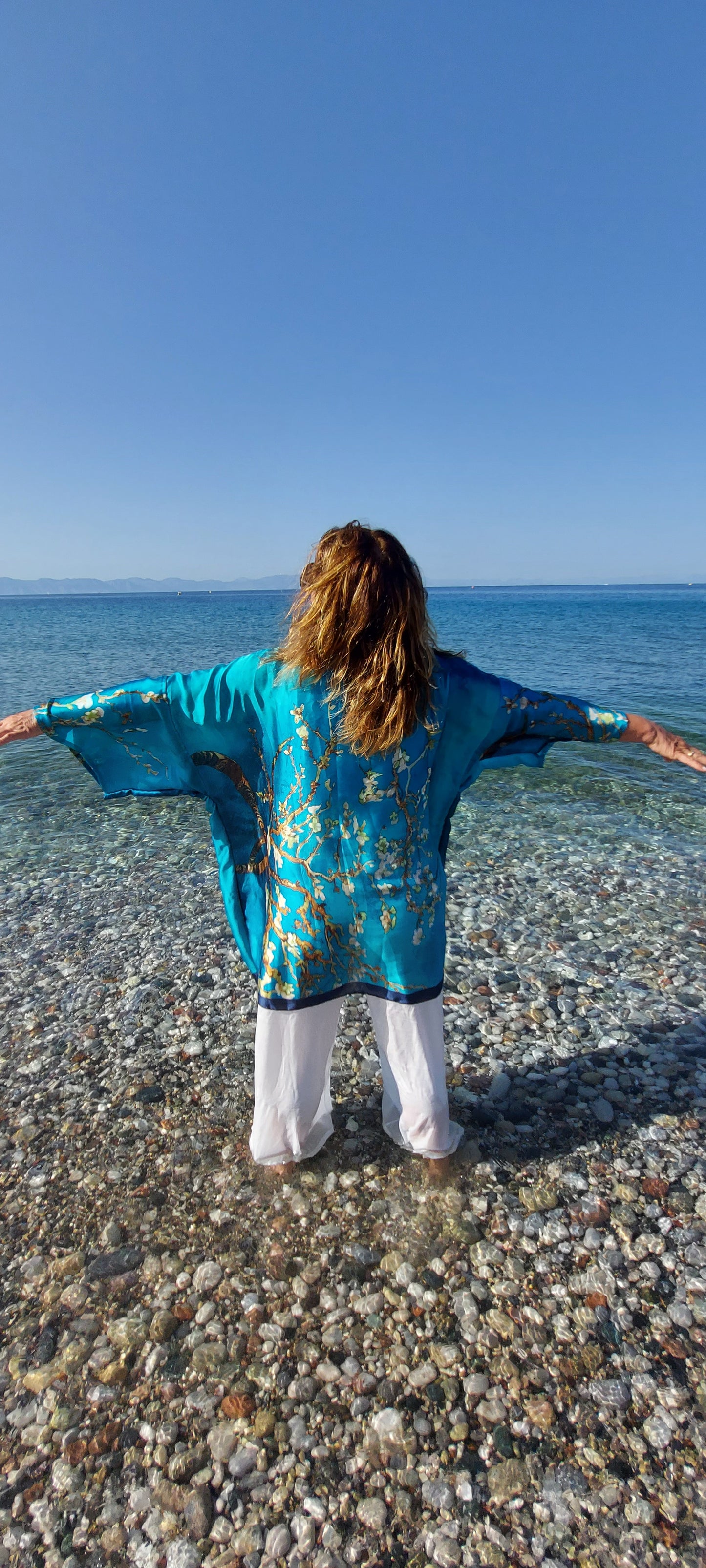 Turquoise Blossom Silk Kimono