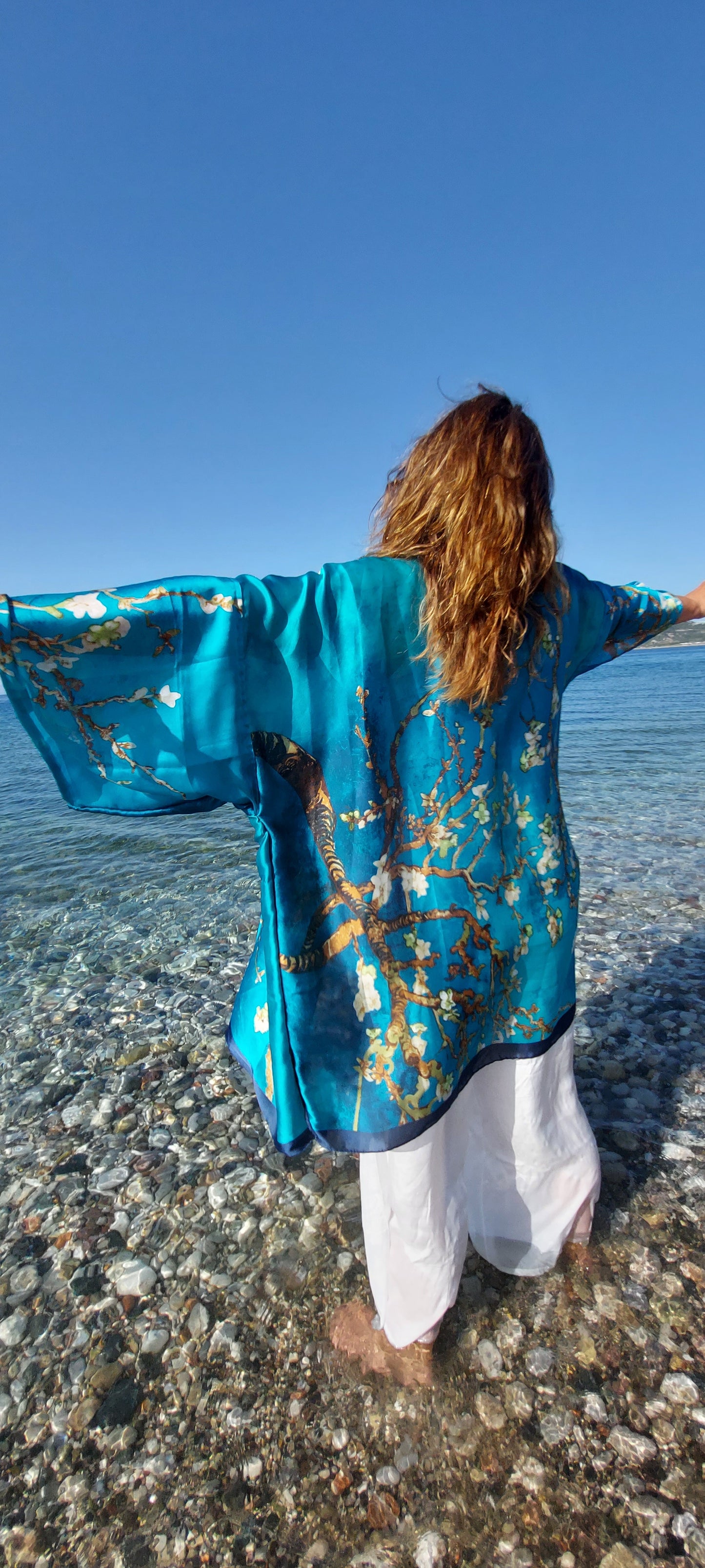 Turquoise Blossom Silk Kimono