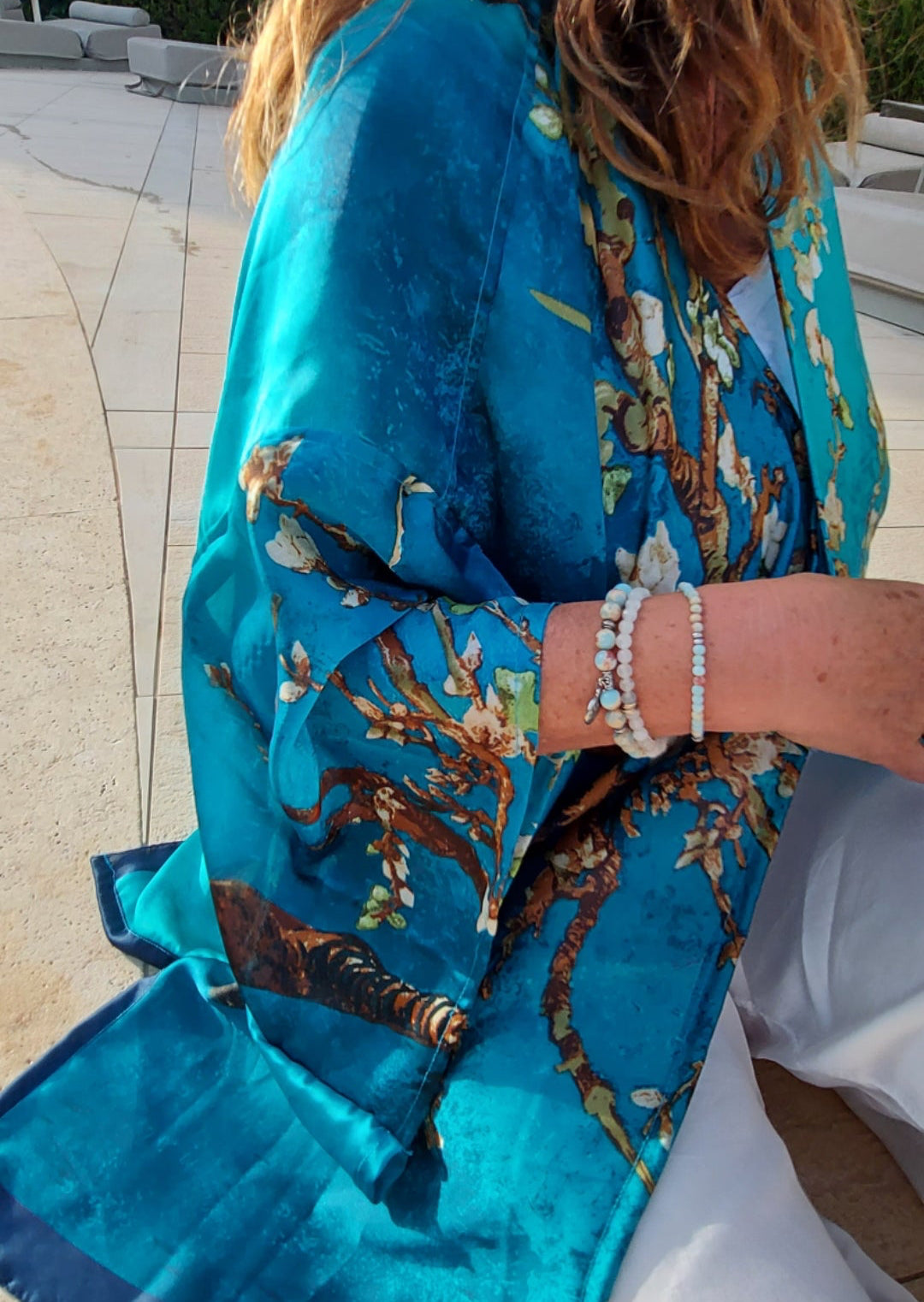 Turquoise Blossom Silk Kimono