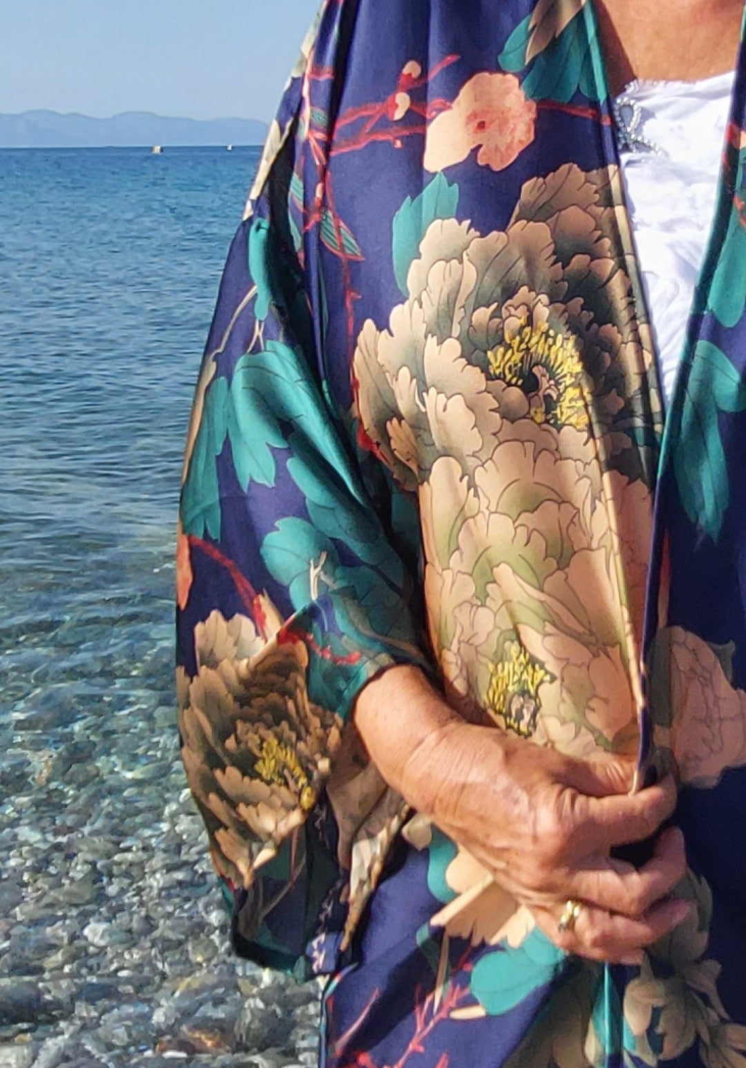 Navy Floral Silk Kimono