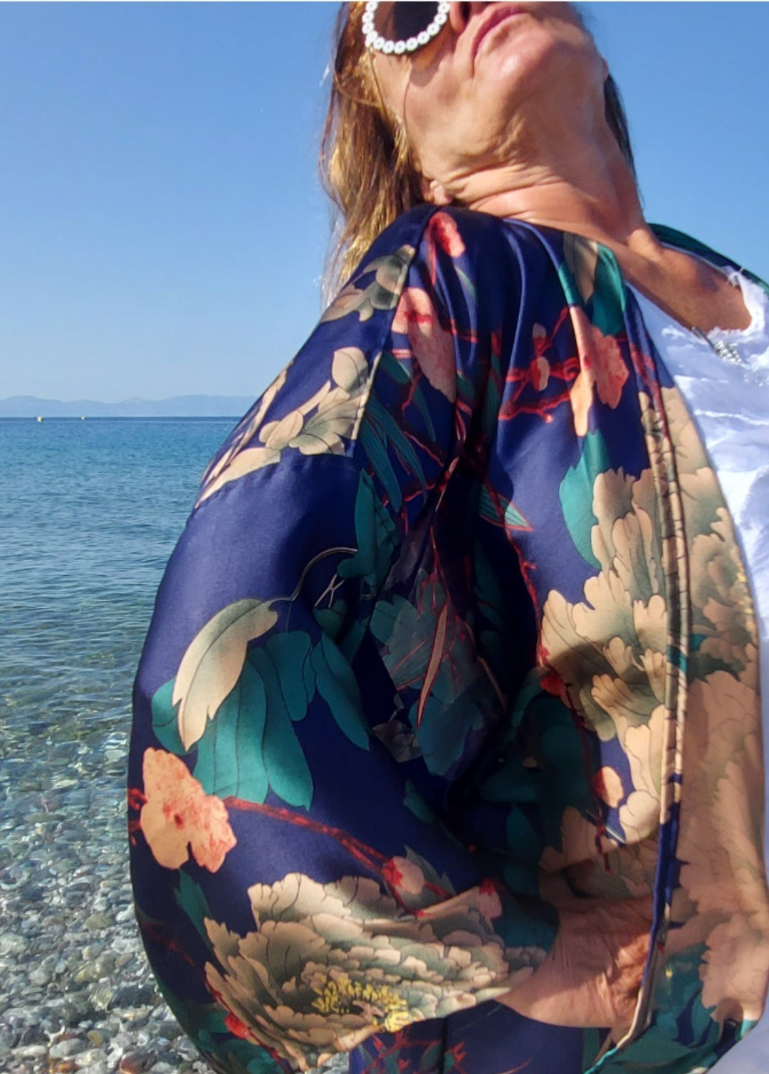 Navy Floral Silk Kimono