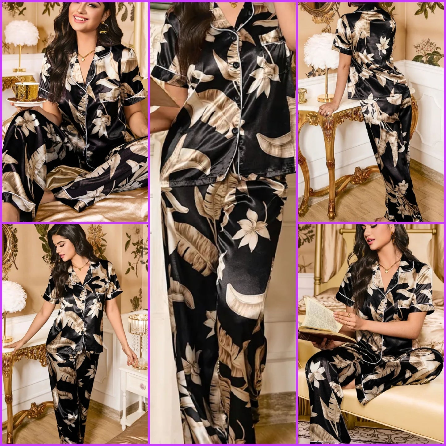 Elegant Tropical Silk Pyjama Set
