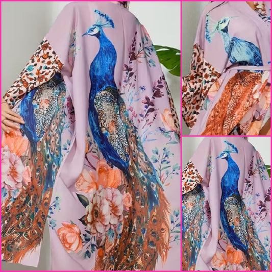 Delicate Lilac Peacock Kimono
