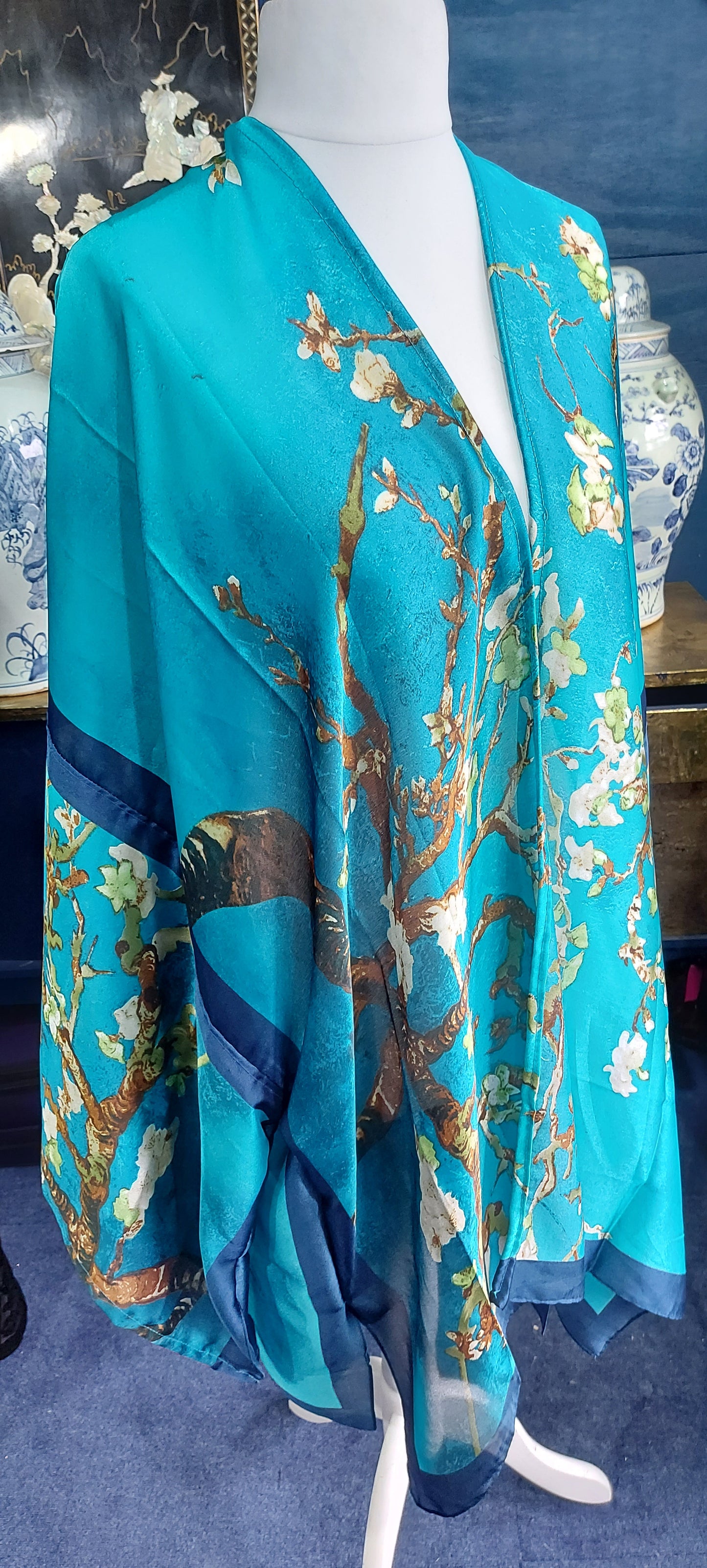 Turquoise Blossom Silk Kimono