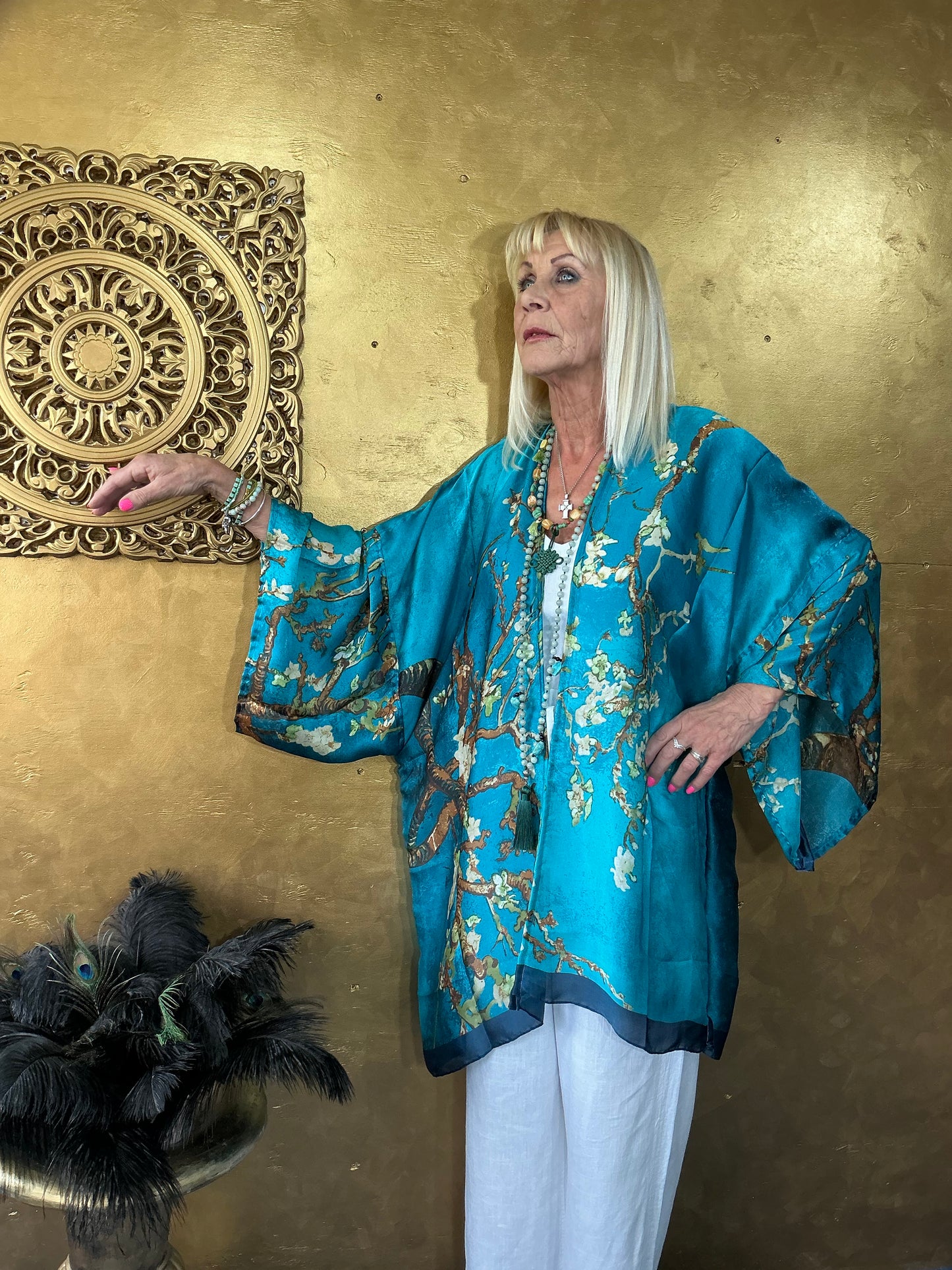 Turquoise Blossom Silk Kimono