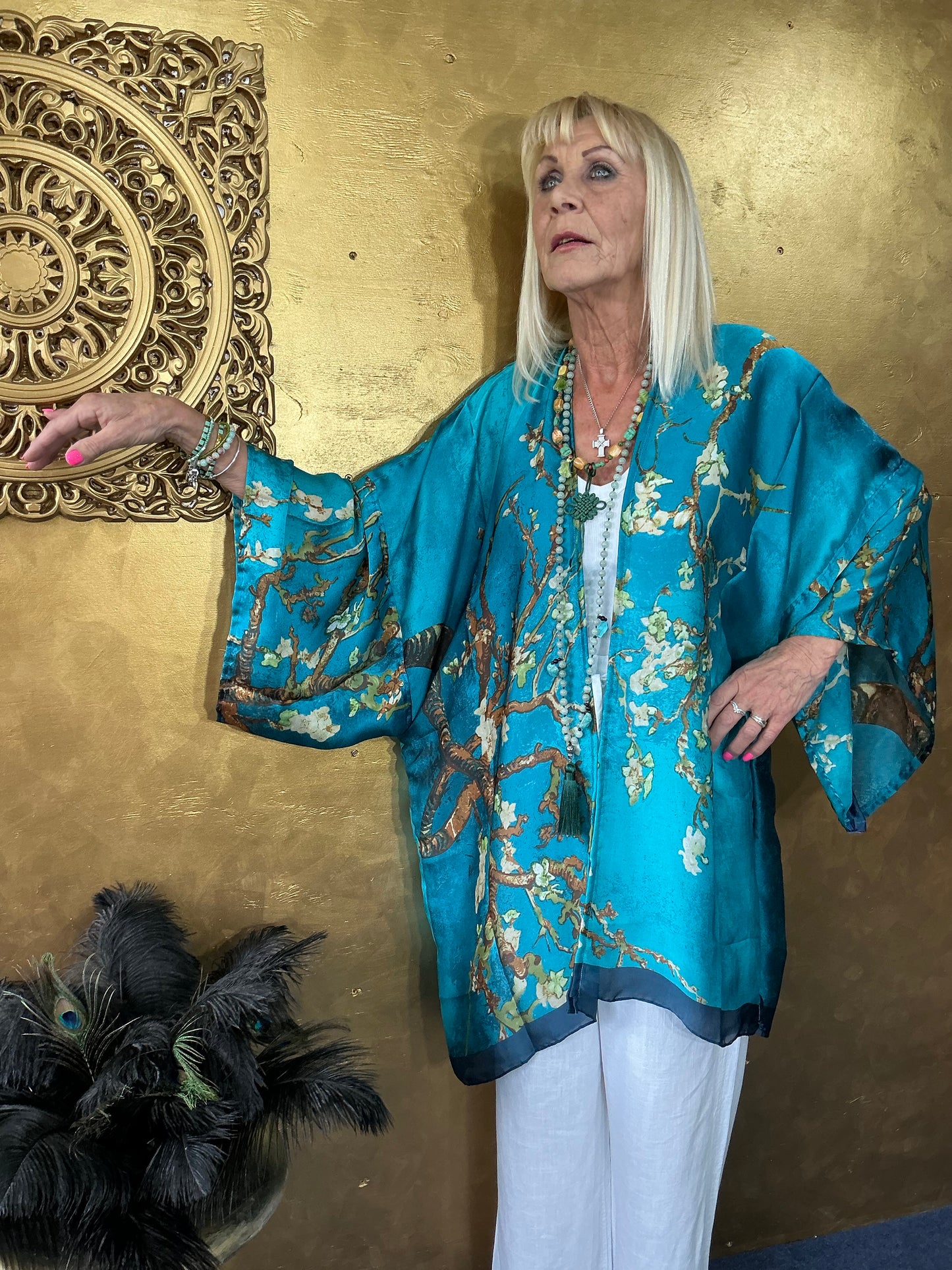 Turquoise Blossom Silk Kimono