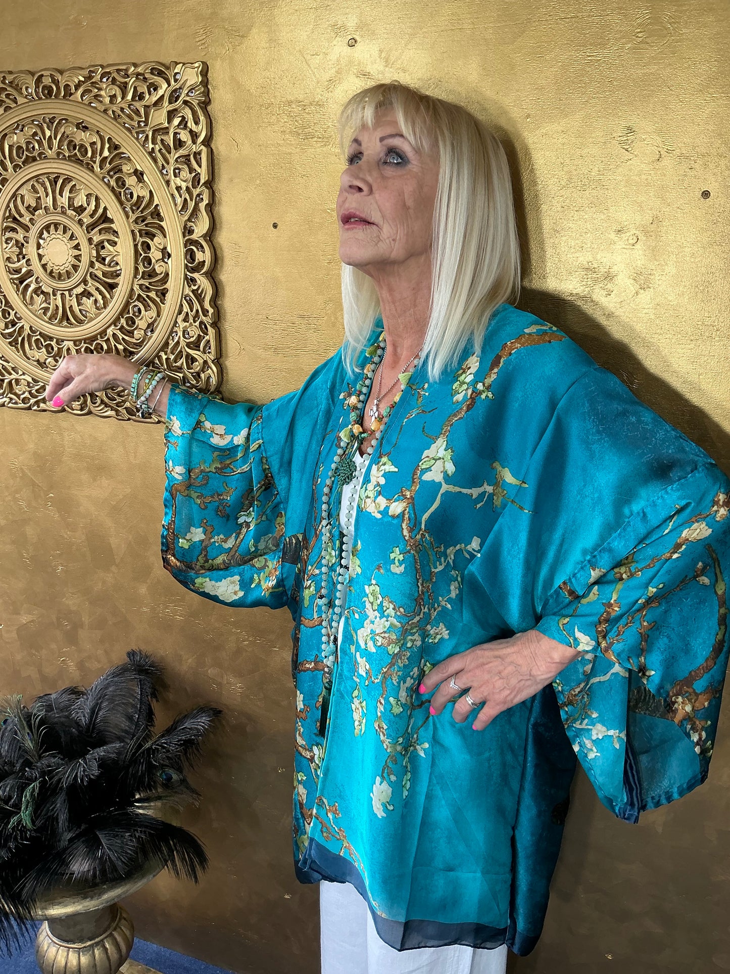 Turquoise Blossom Silk Kimono