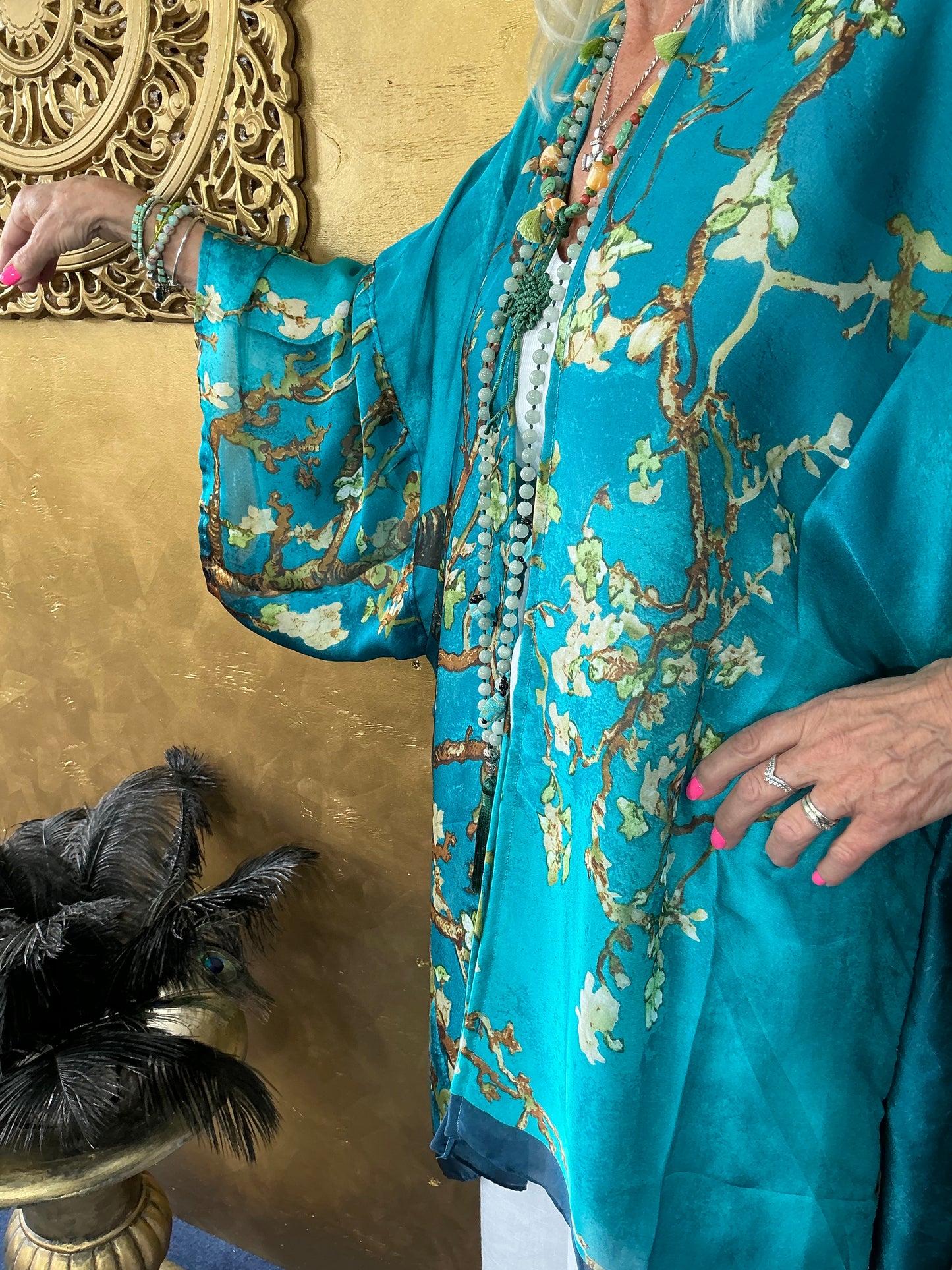 Turquoise Blossom Silk Kimono