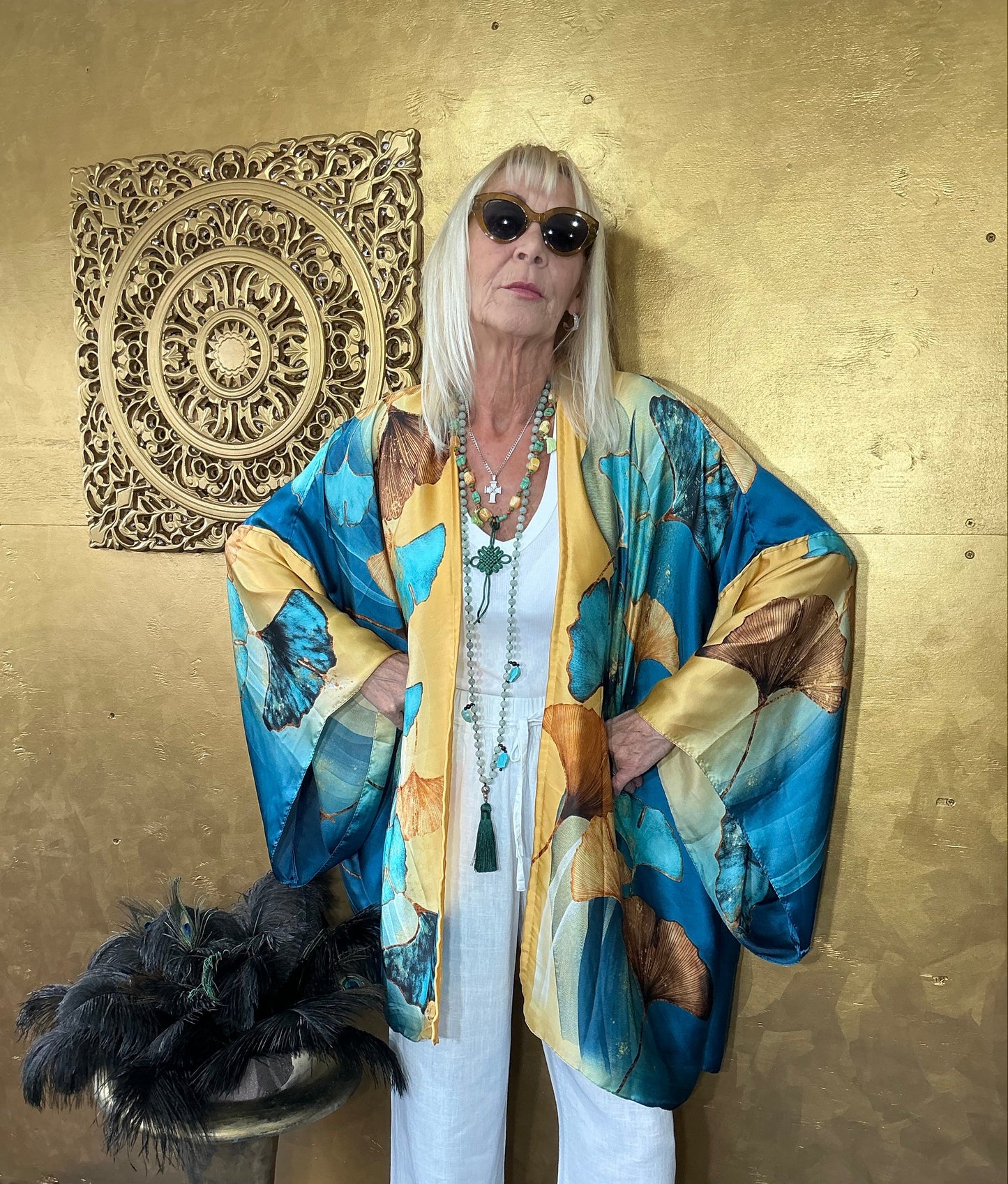 Golden Leaves Silk Kimono