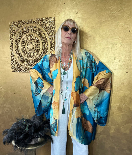 Golden Leaves Silk Kimono