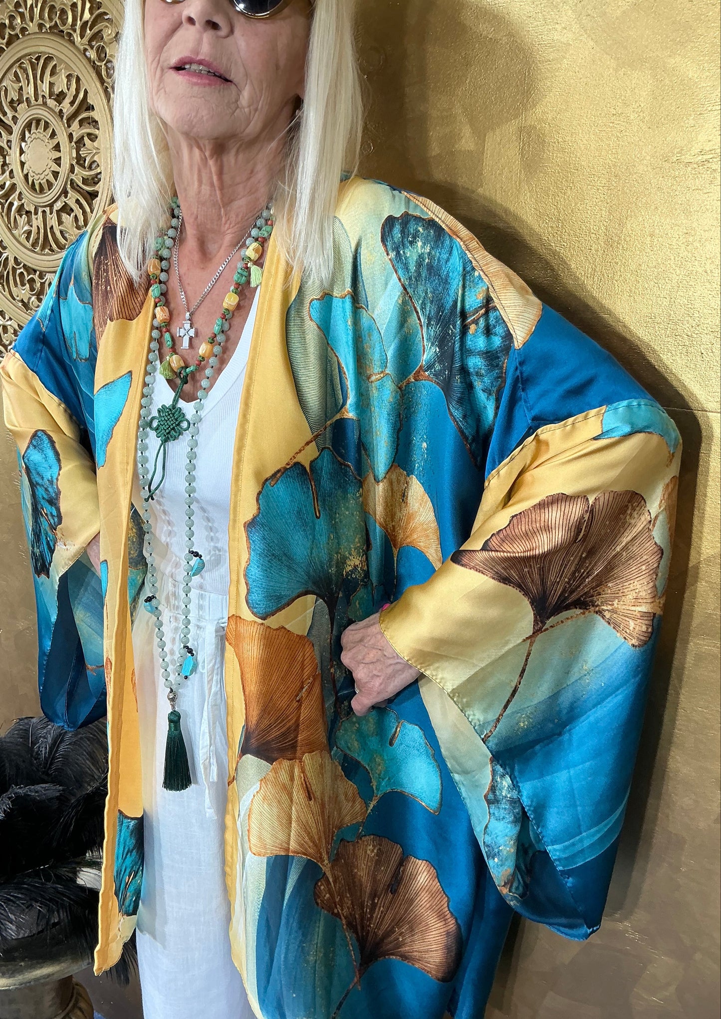 Golden Leaves Silk Kimono