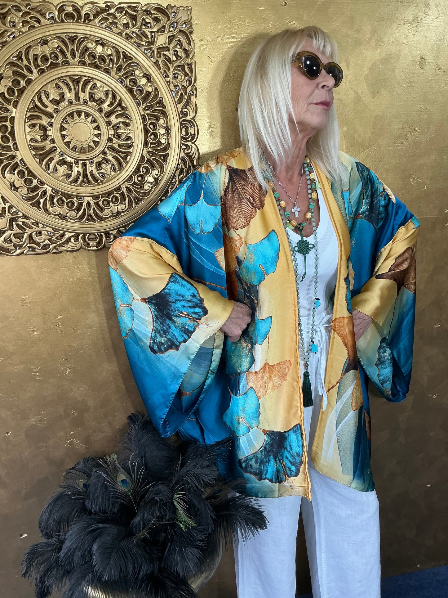 Golden Leaves Silk Kimono