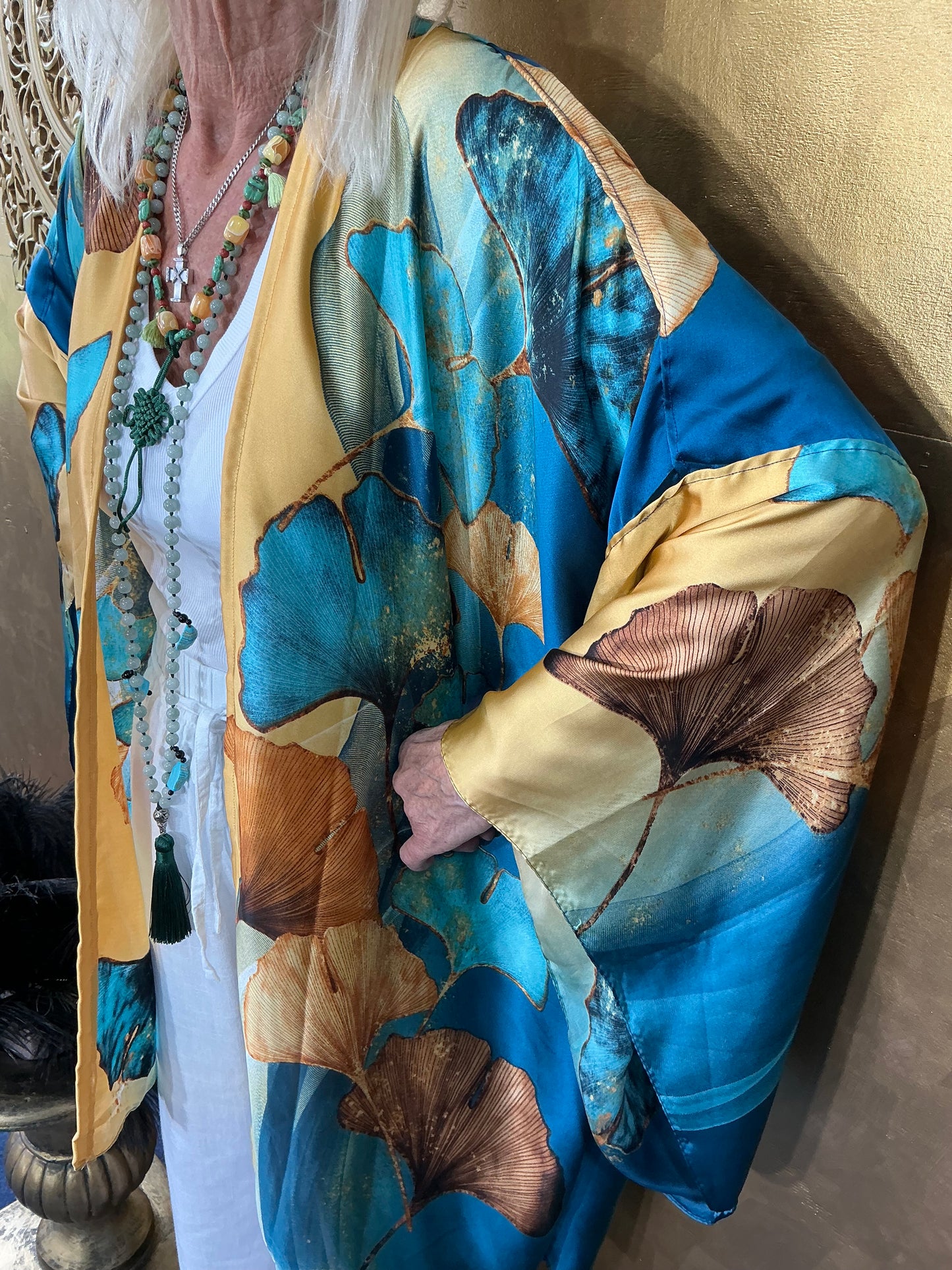 Golden Leaves Silk Kimono