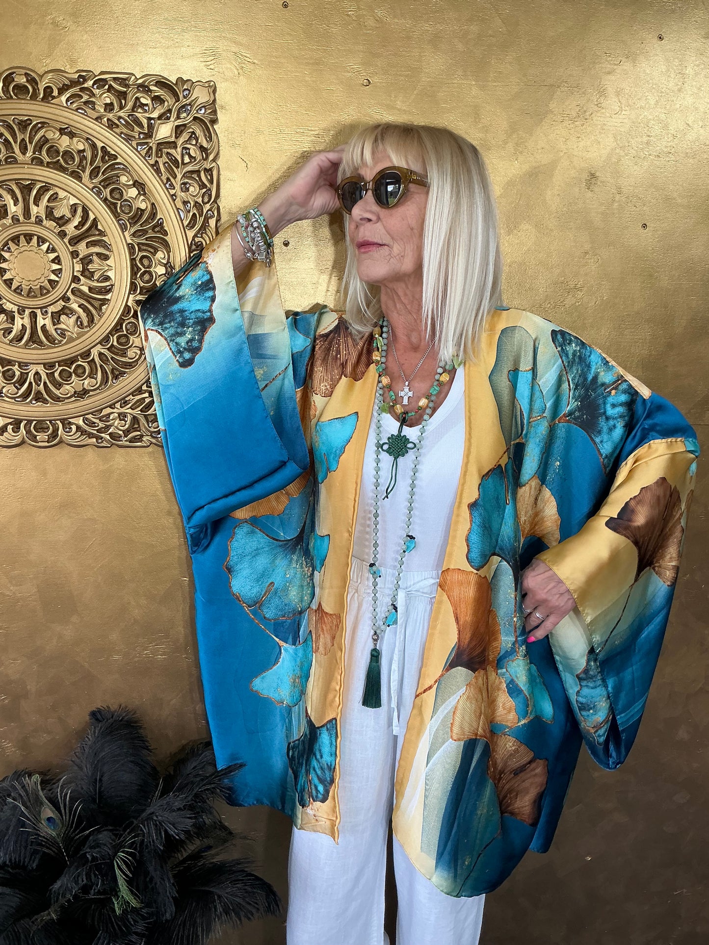 Golden Leaves Silk Kimono