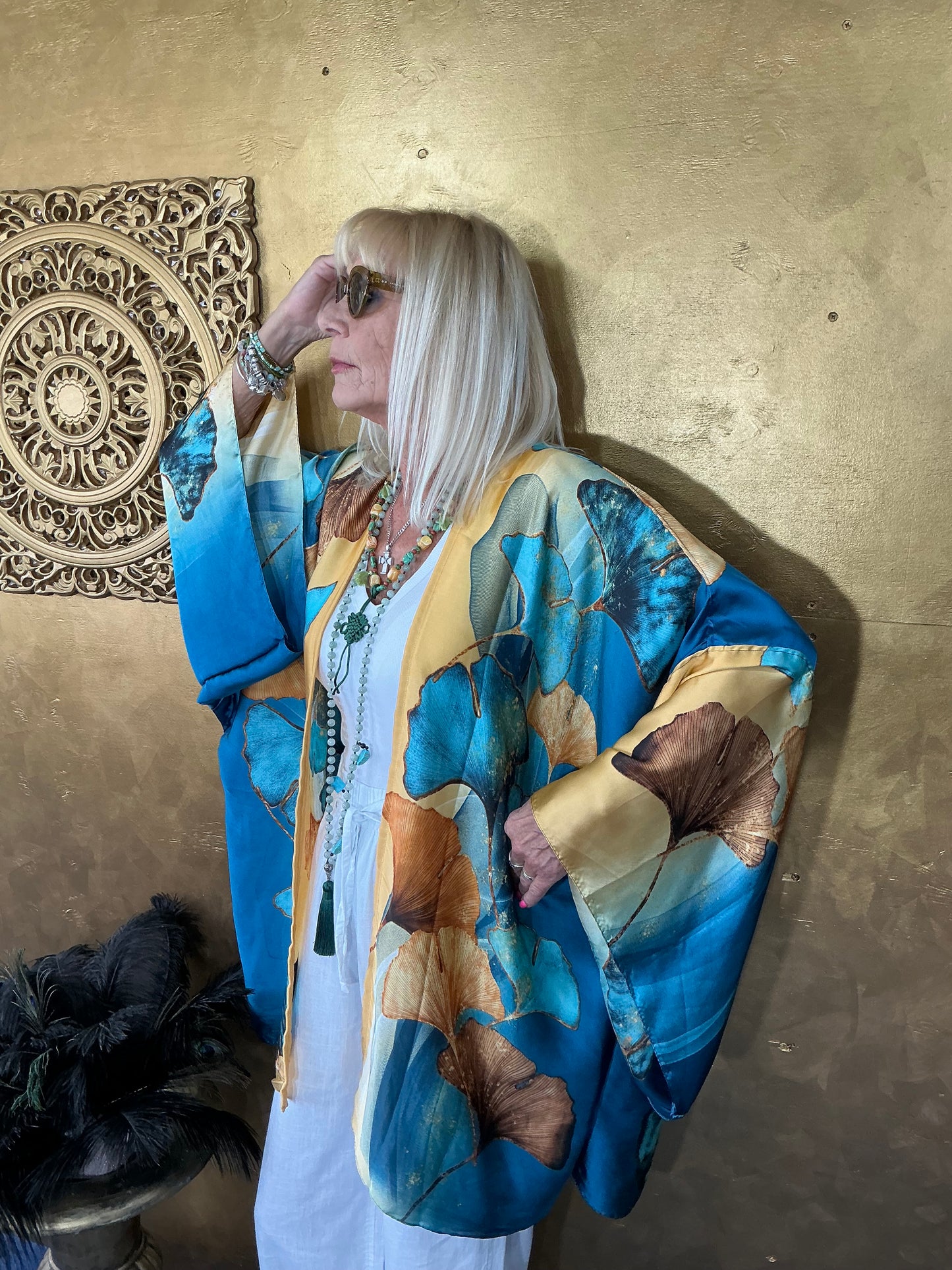 Golden Leaves Silk Kimono