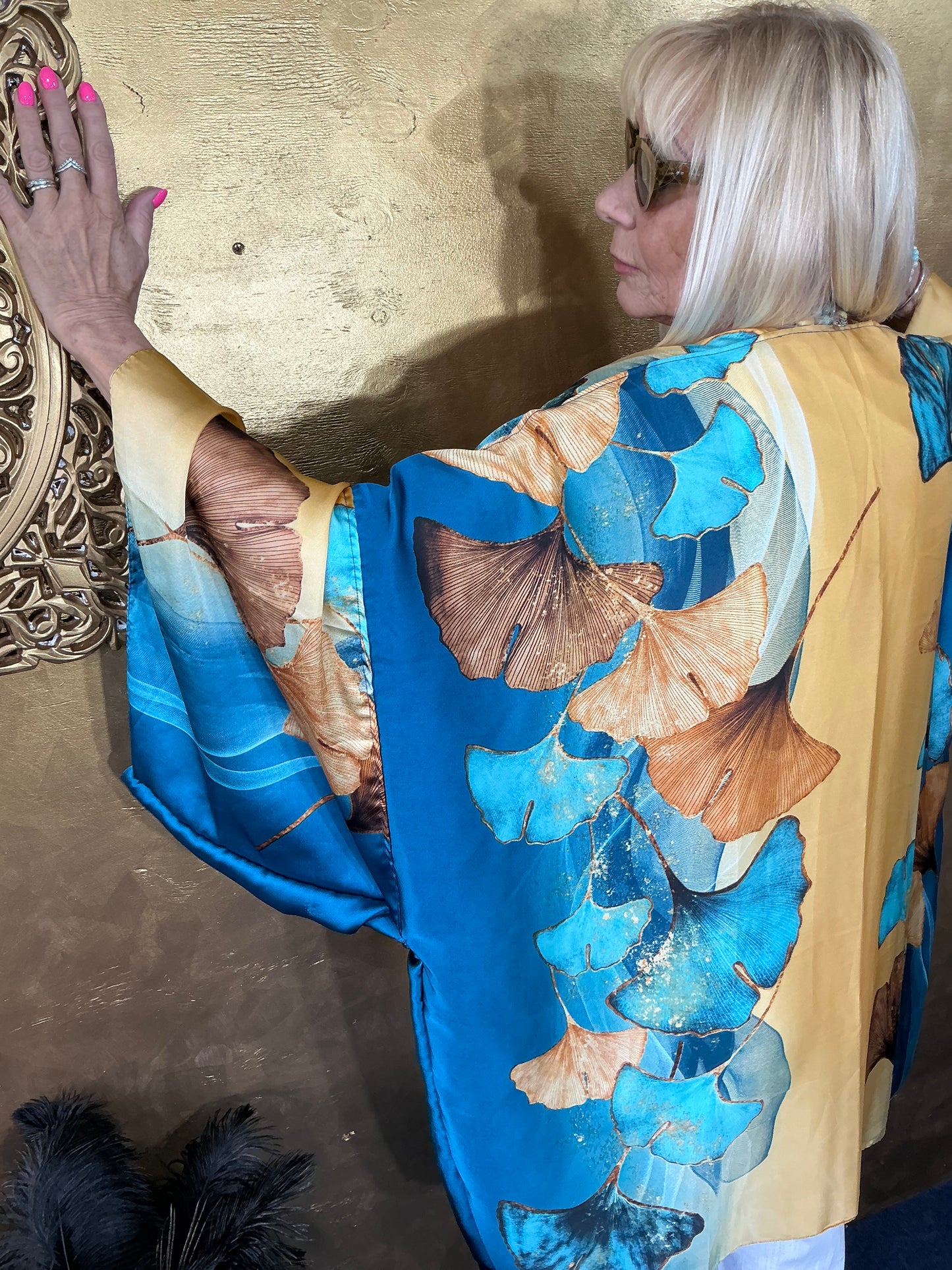 Golden Leaves Silk Kimono