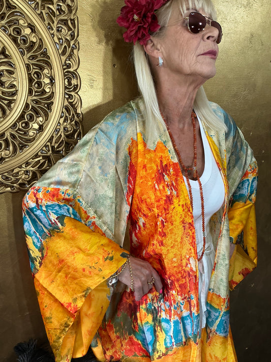 Artistic Impressionist Silk Kimono