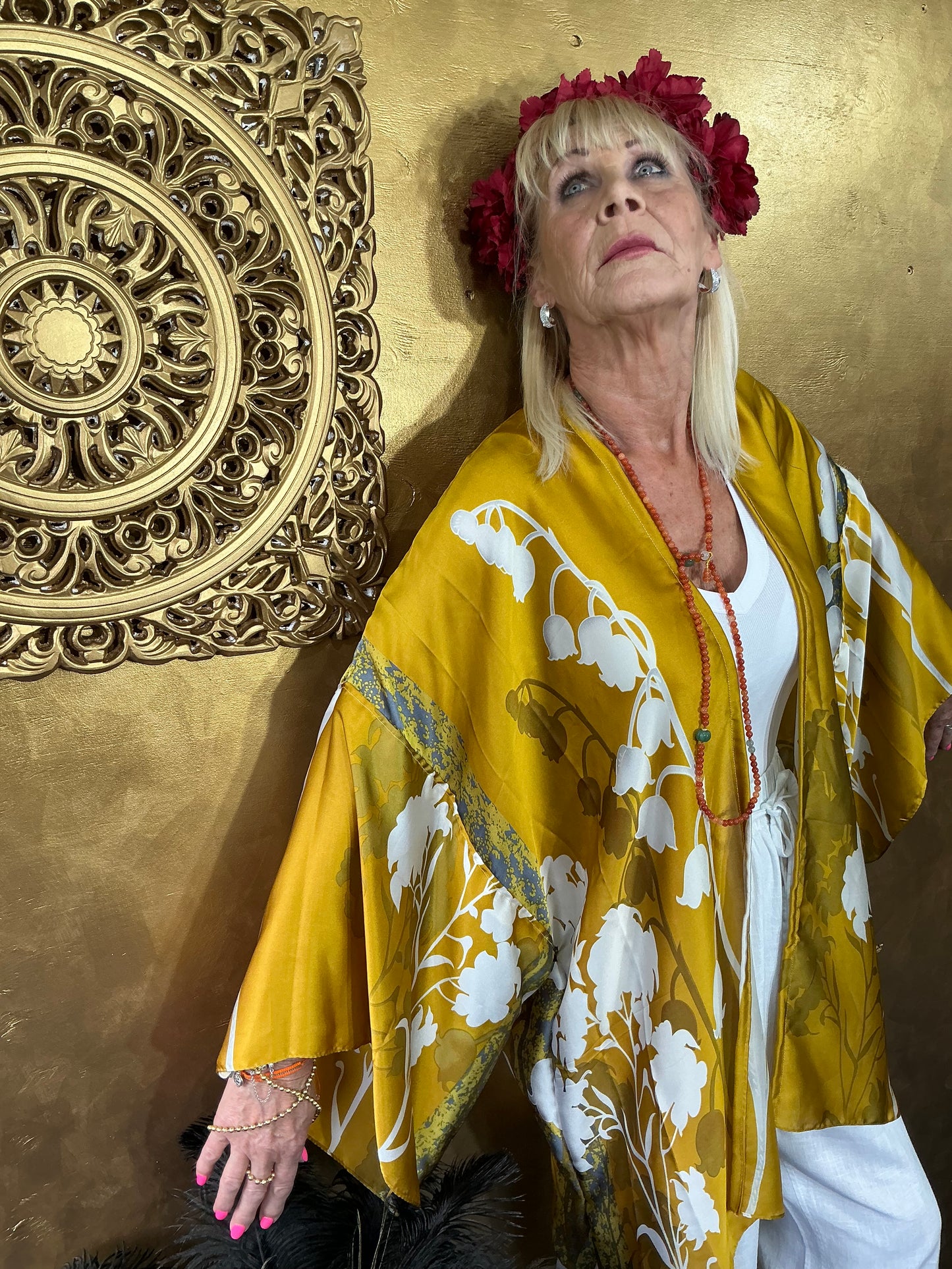 Golden Silhouette Silk Kimono