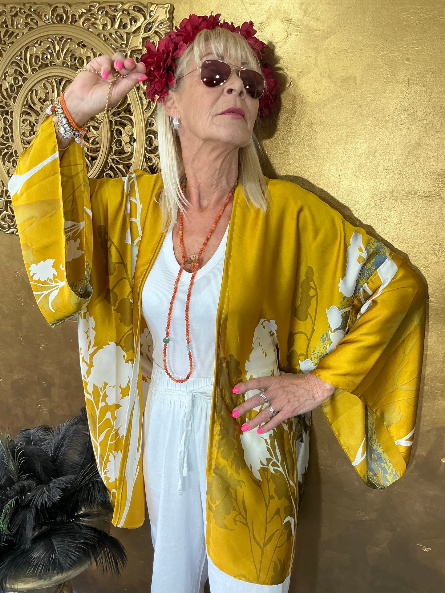Golden Silhouette Silk Kimono