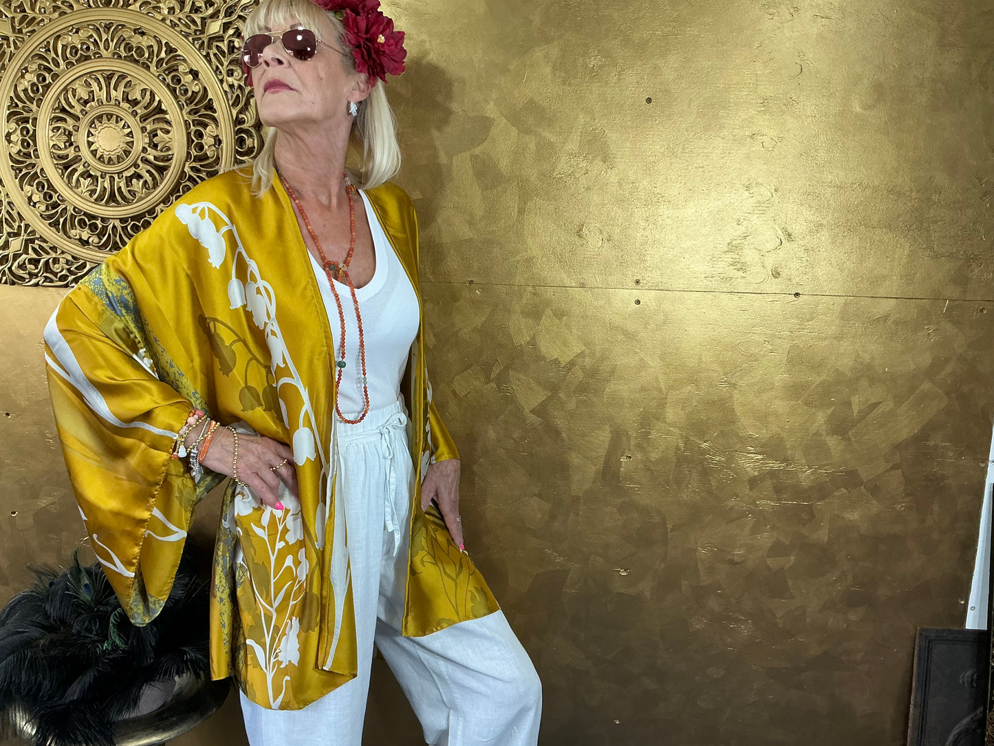 Golden Silhouette Silk Kimono