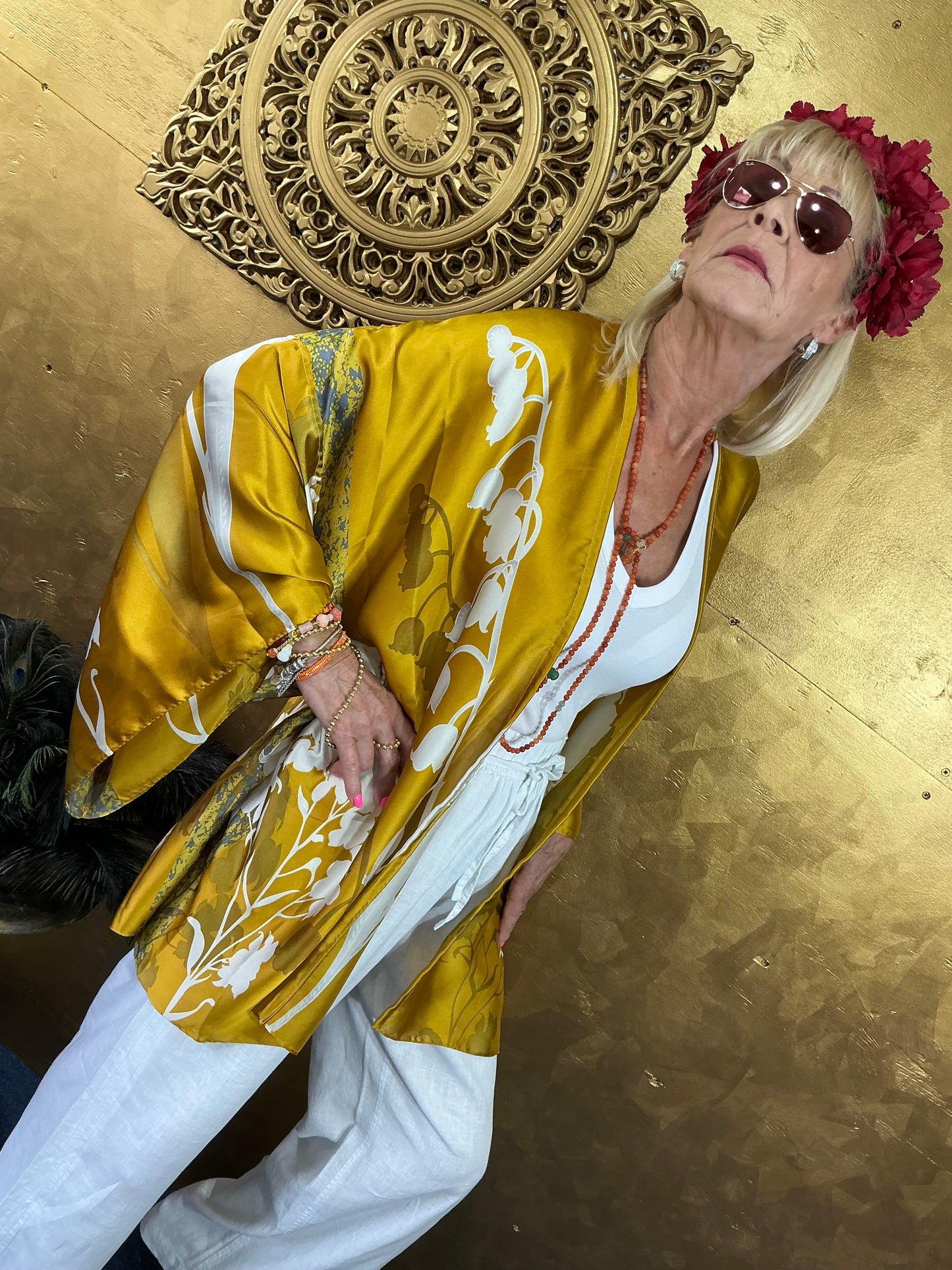 Golden Silhouette Silk Kimono