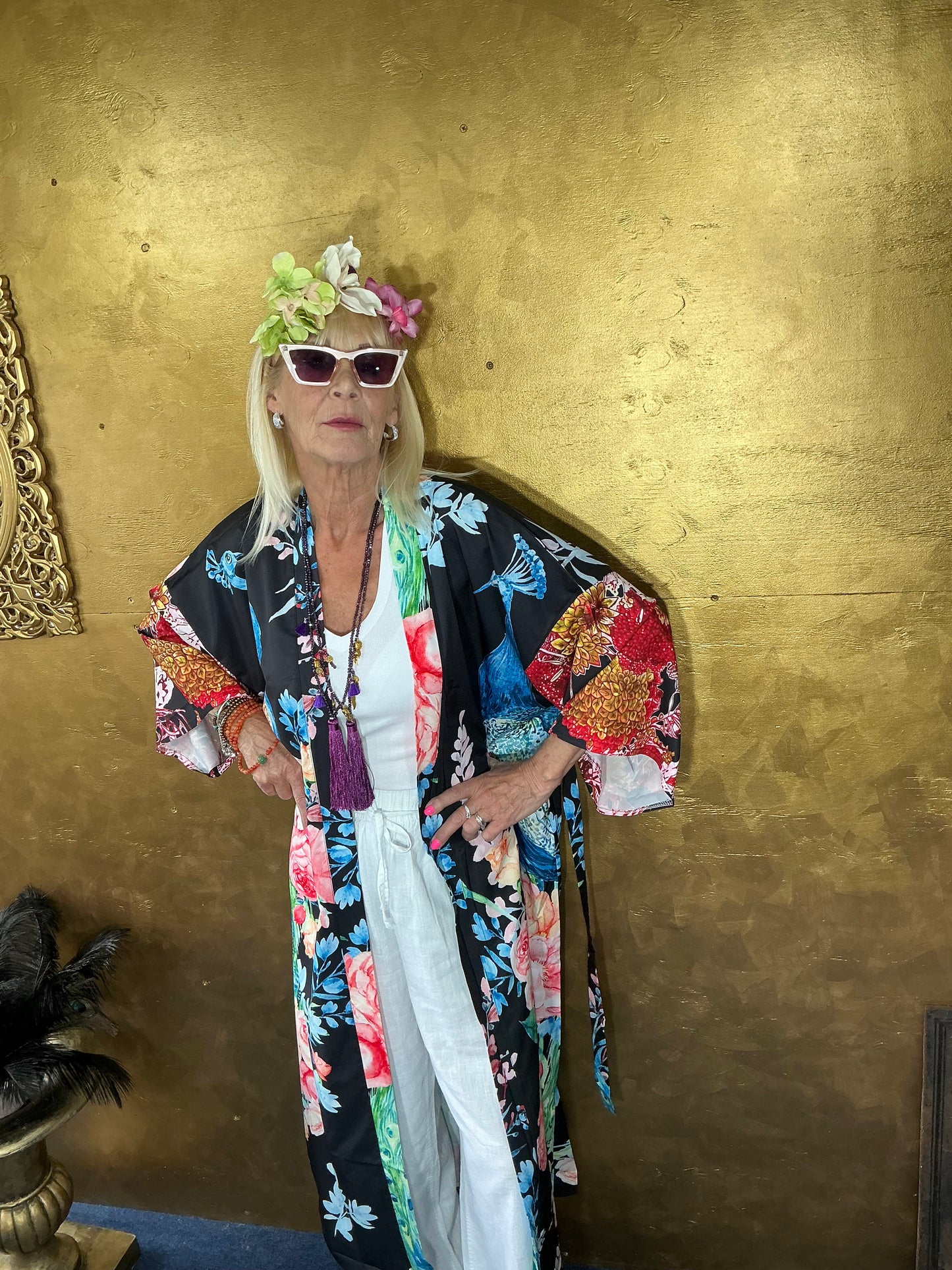 Opulent Luxury Peacock Black Kimono