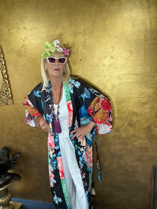 Opulent Luxury Peacock Black Kimono