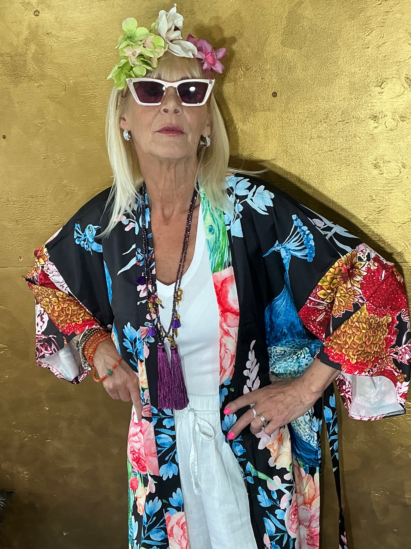 Opulent Luxury Peacock Black Kimono