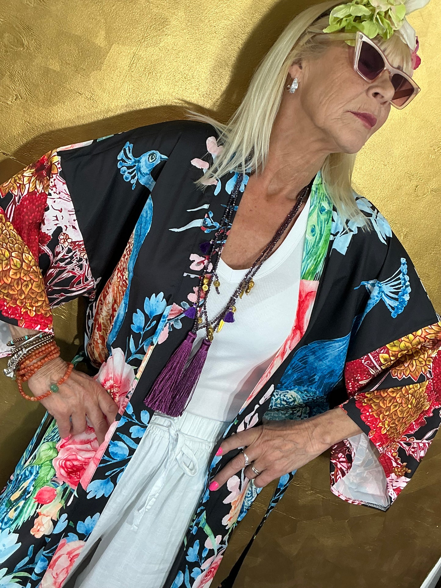 Opulent Luxury Peacock Black Kimono