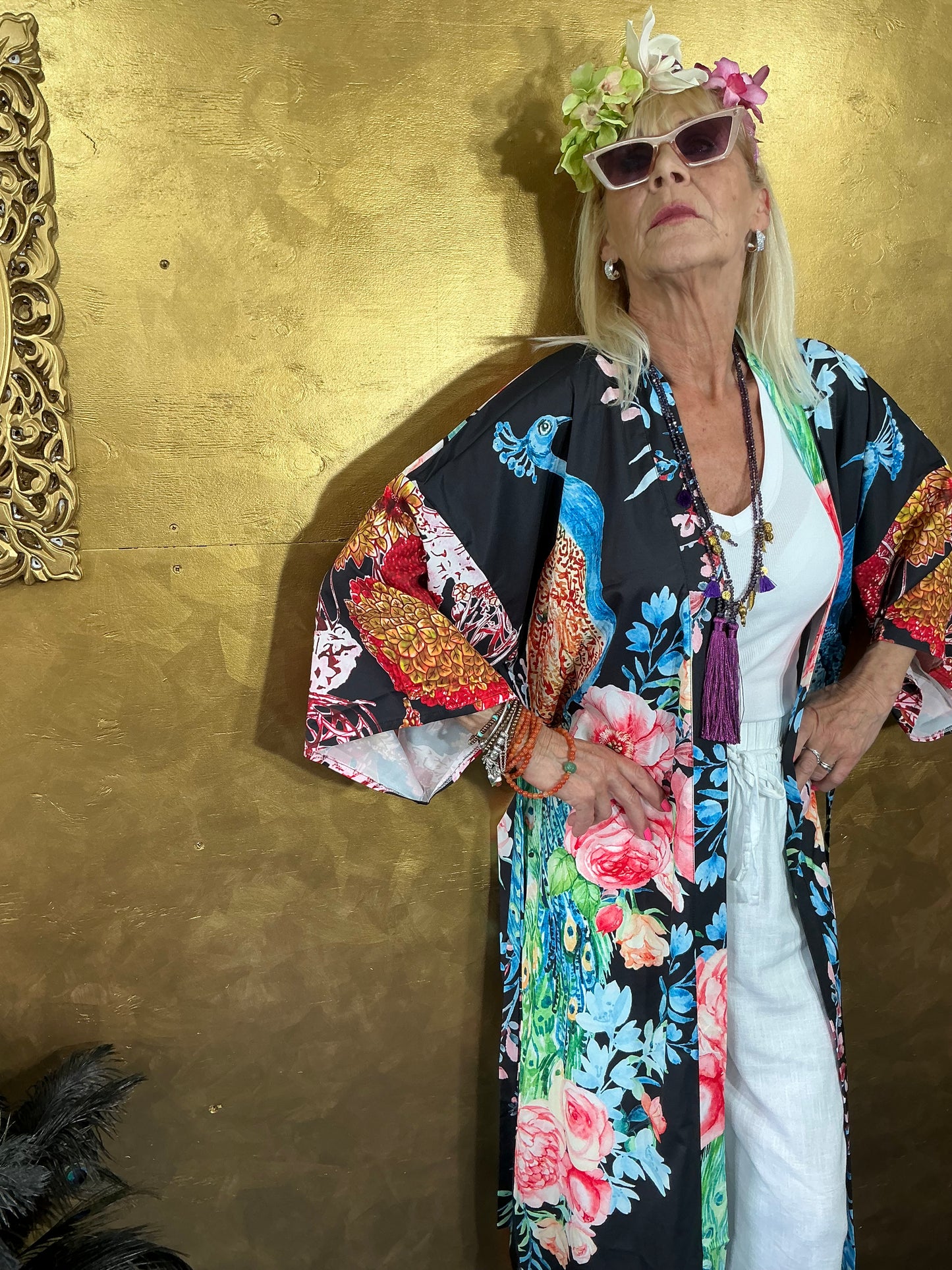 Opulent Luxury Peacock Black Kimono