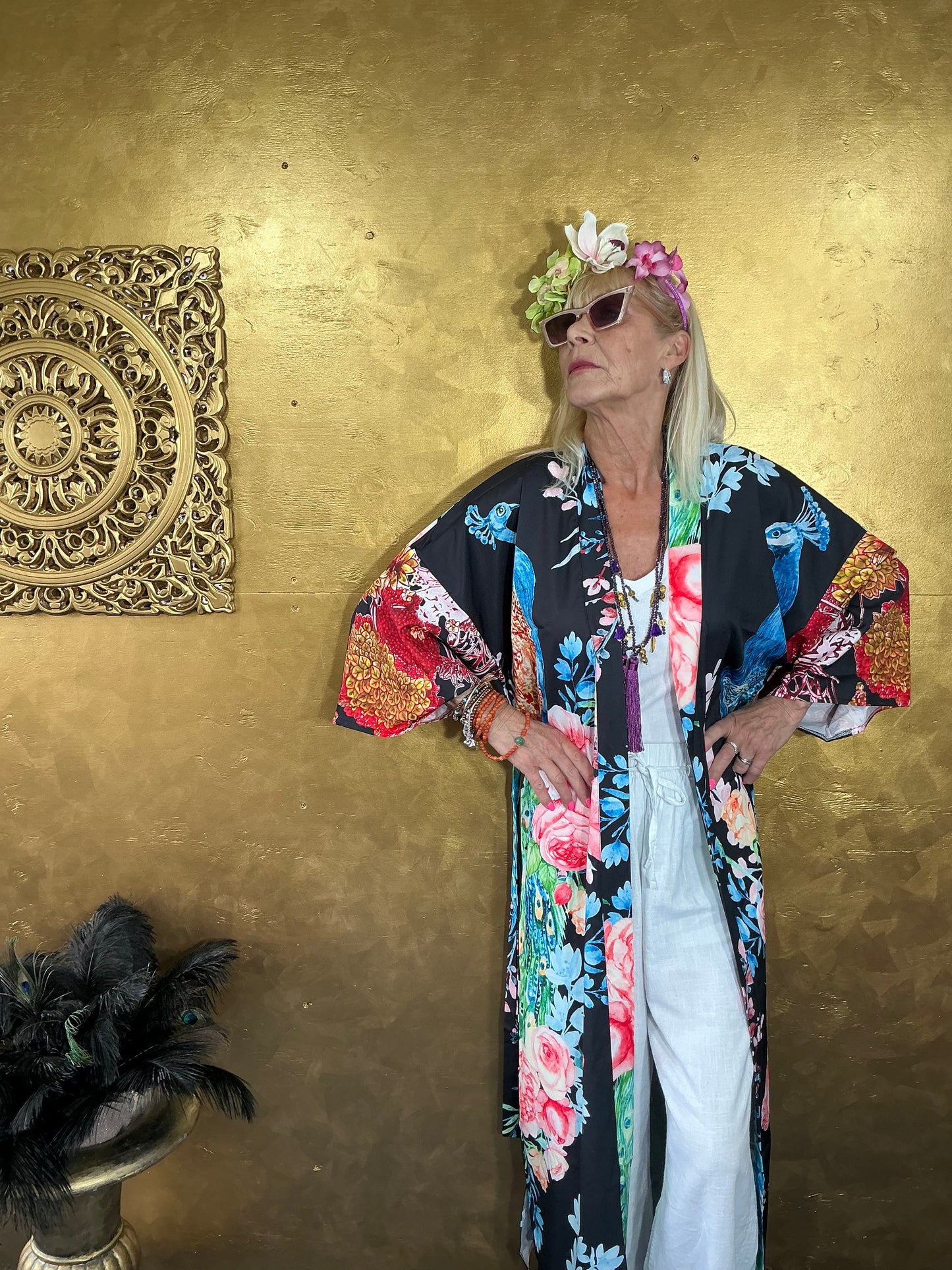 Opulent Luxury Peacock Black Kimono