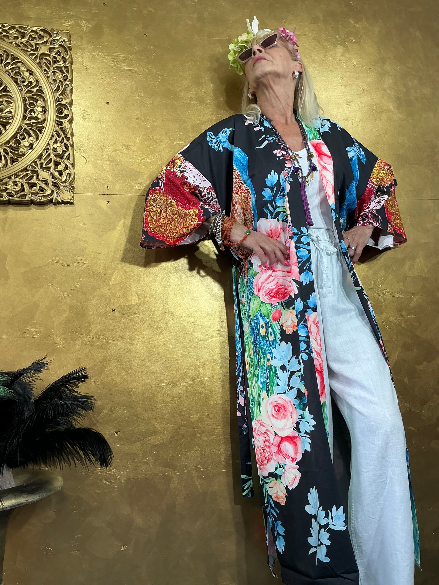 Opulent Luxury Peacock Black Kimono