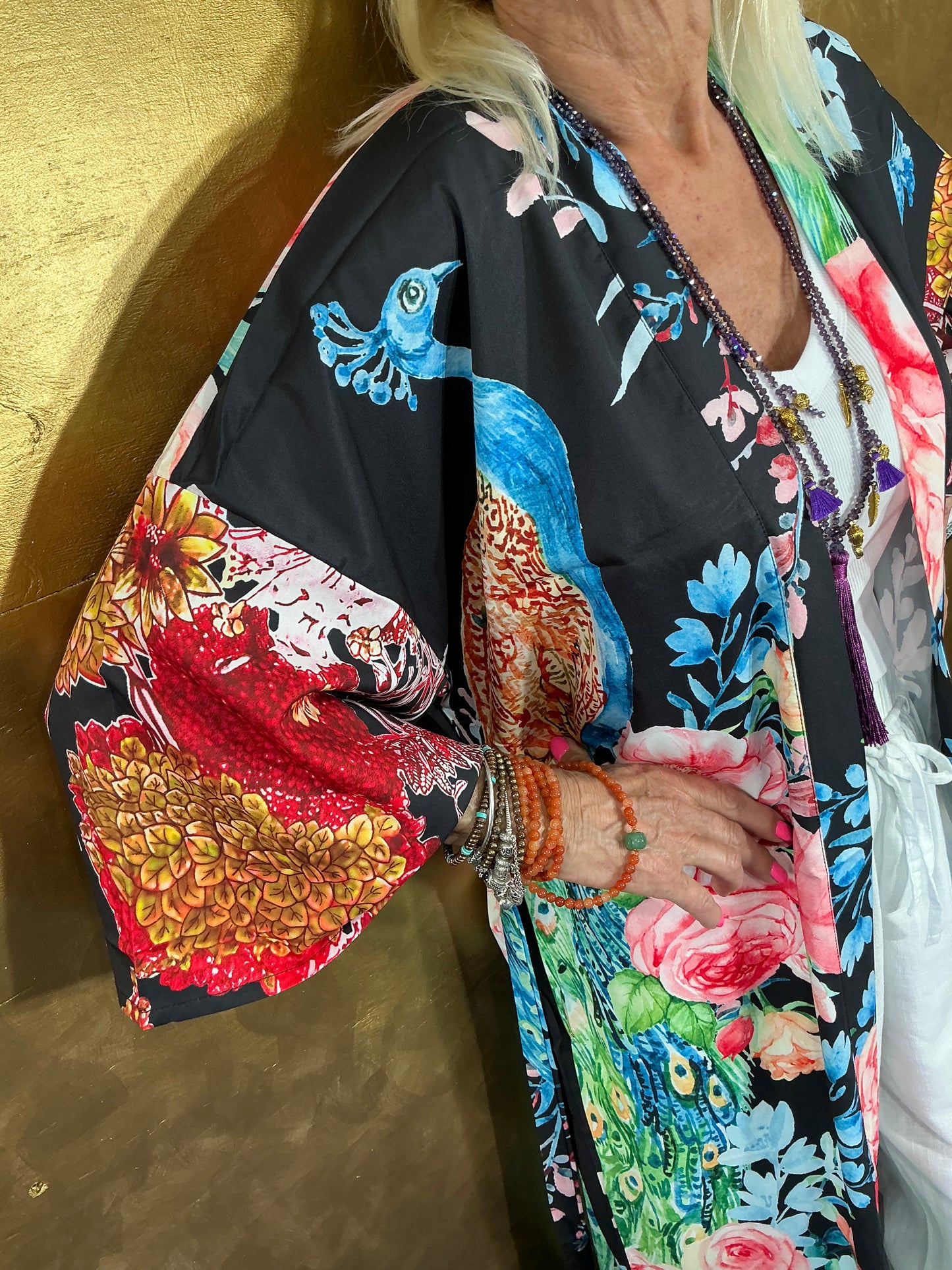 Opulent Luxury Peacock Black Kimono