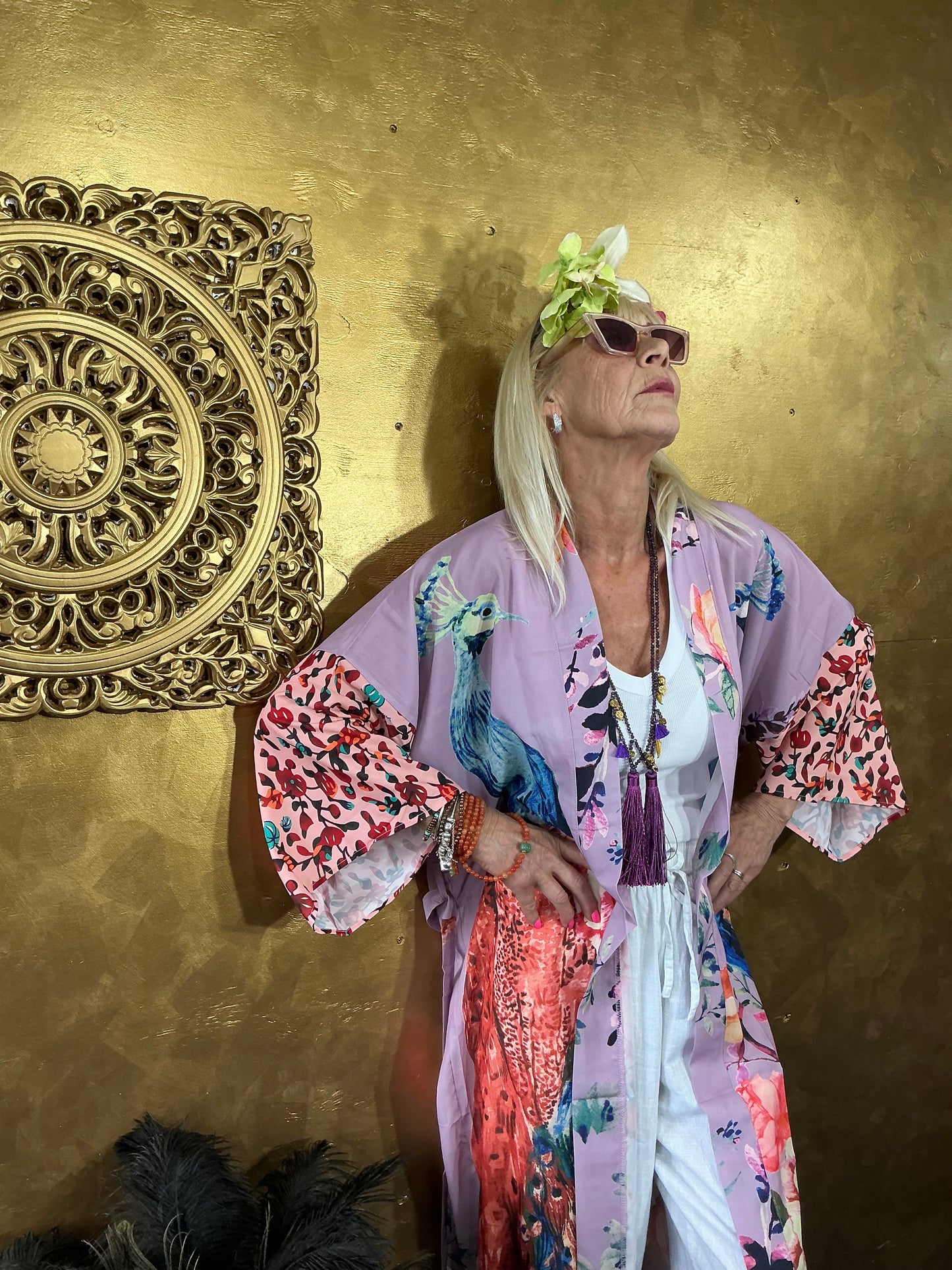Delicate Lilac Peacock Kimono