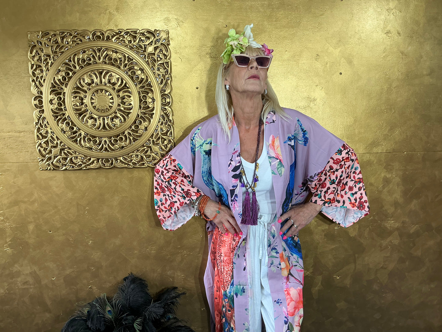 Delicate Lilac Peacock Kimono