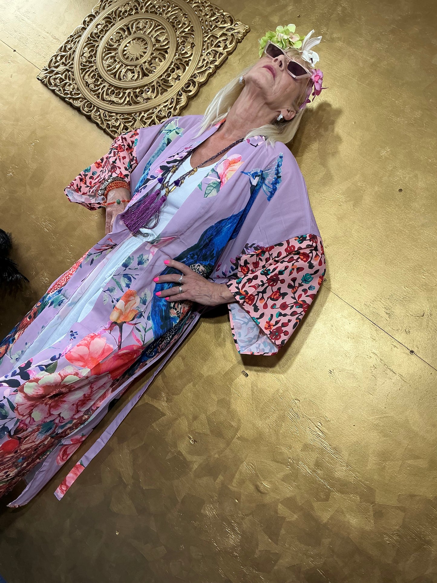 Delicate Lilac Peacock Kimono