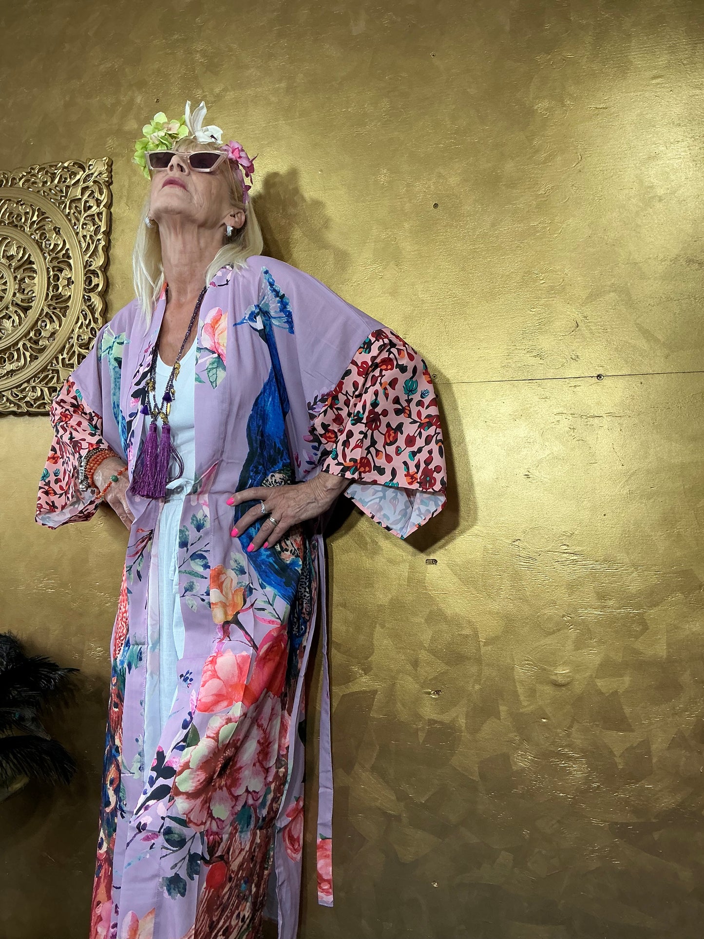 Delicate Lilac Peacock Kimono