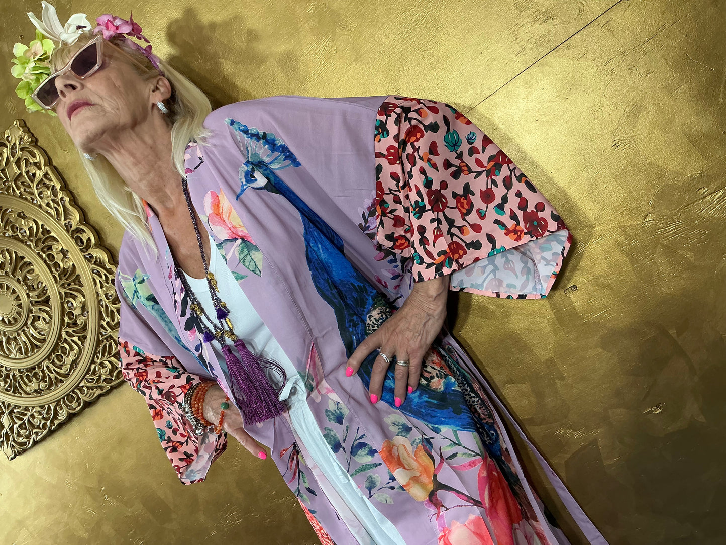 Delicate Lilac Peacock Kimono