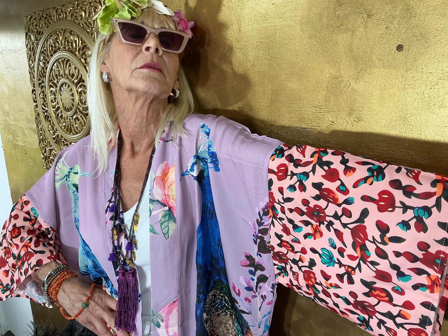 Delicate Lilac Peacock Kimono