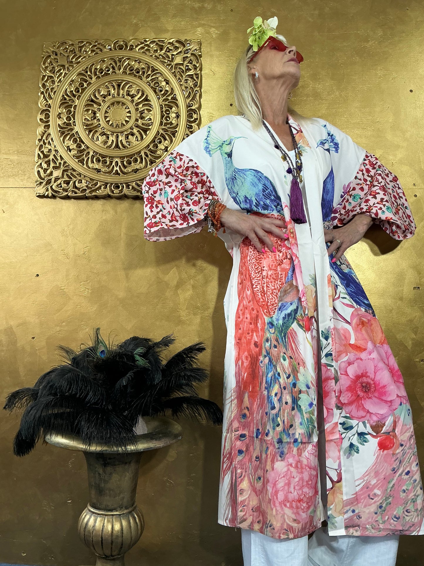 Plush Pink Peacock Kimono