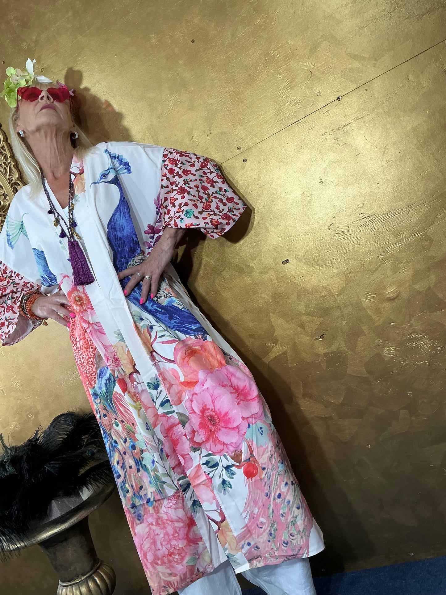 Plush Pink Peacock Kimono