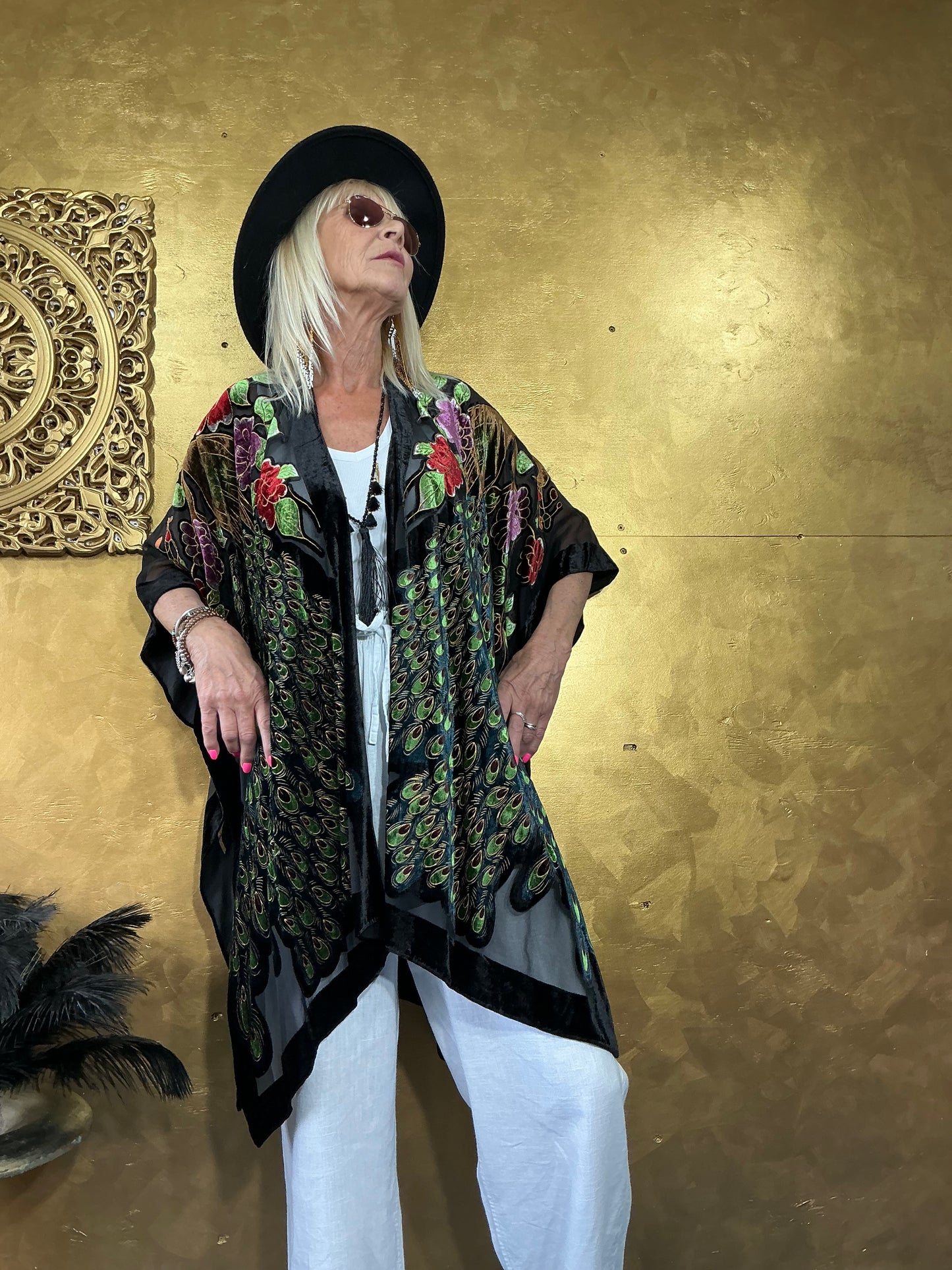 Peacock Velvet Kimono