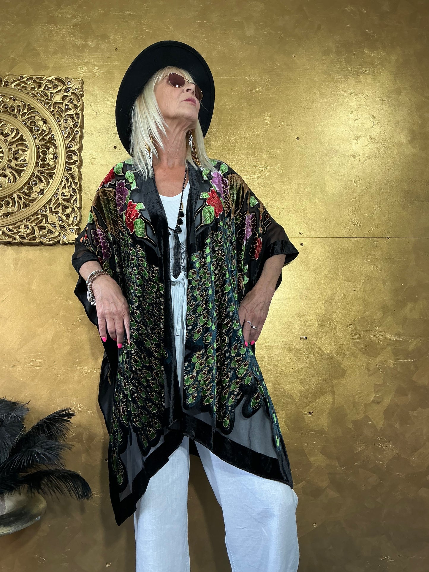 Peacock Velvet Kimono