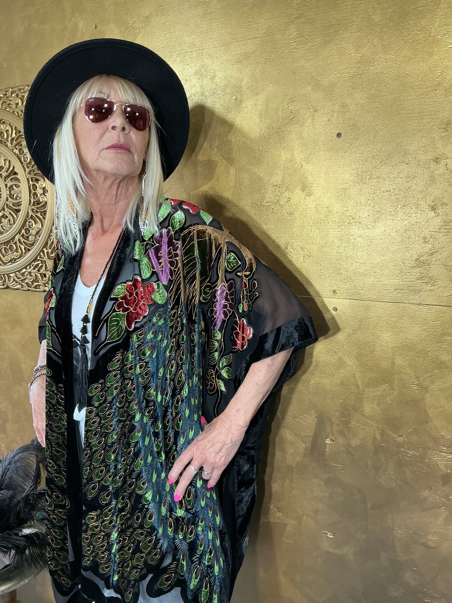Peacock Velvet Kimono