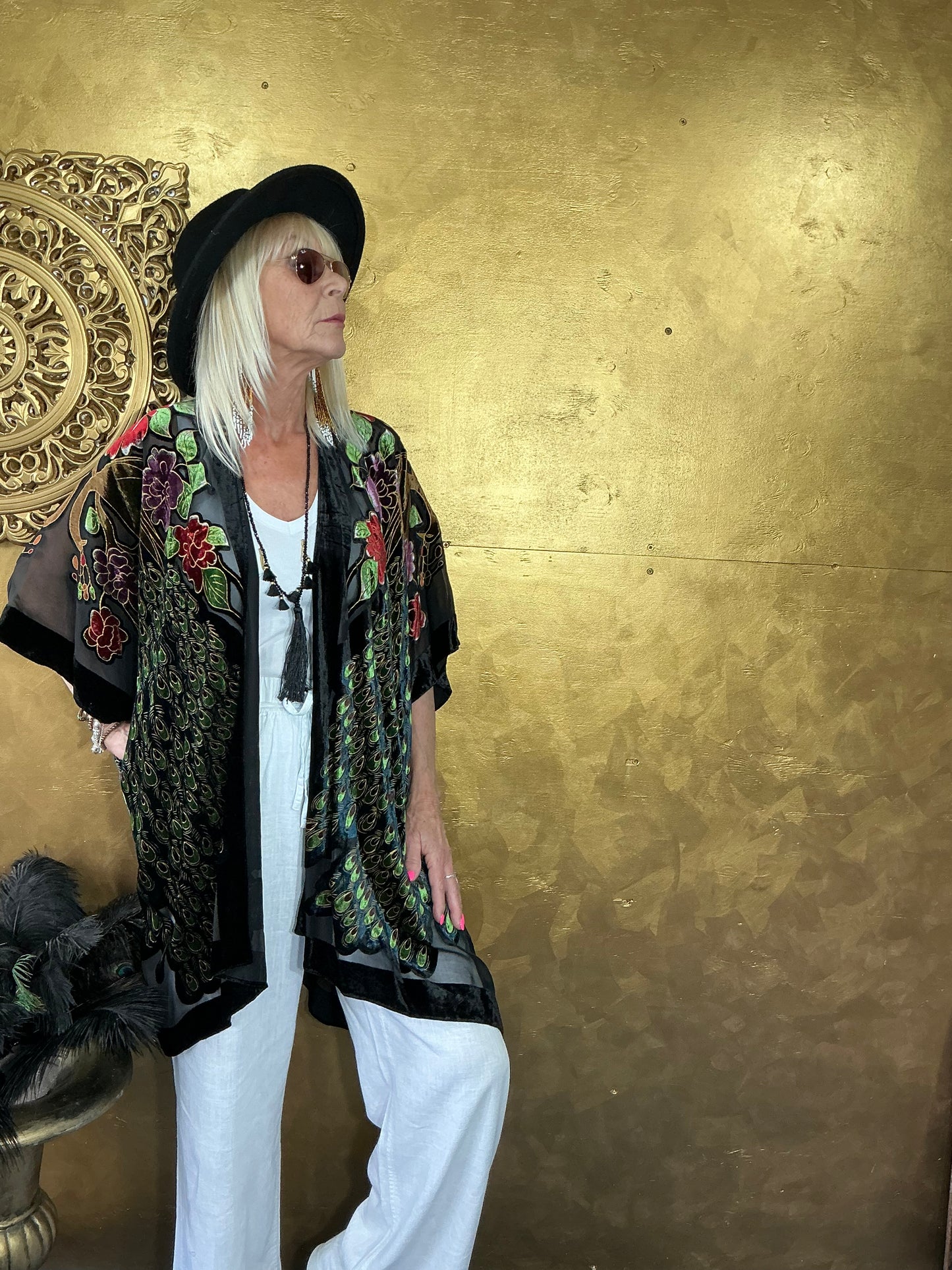 Peacock Velvet Kimono