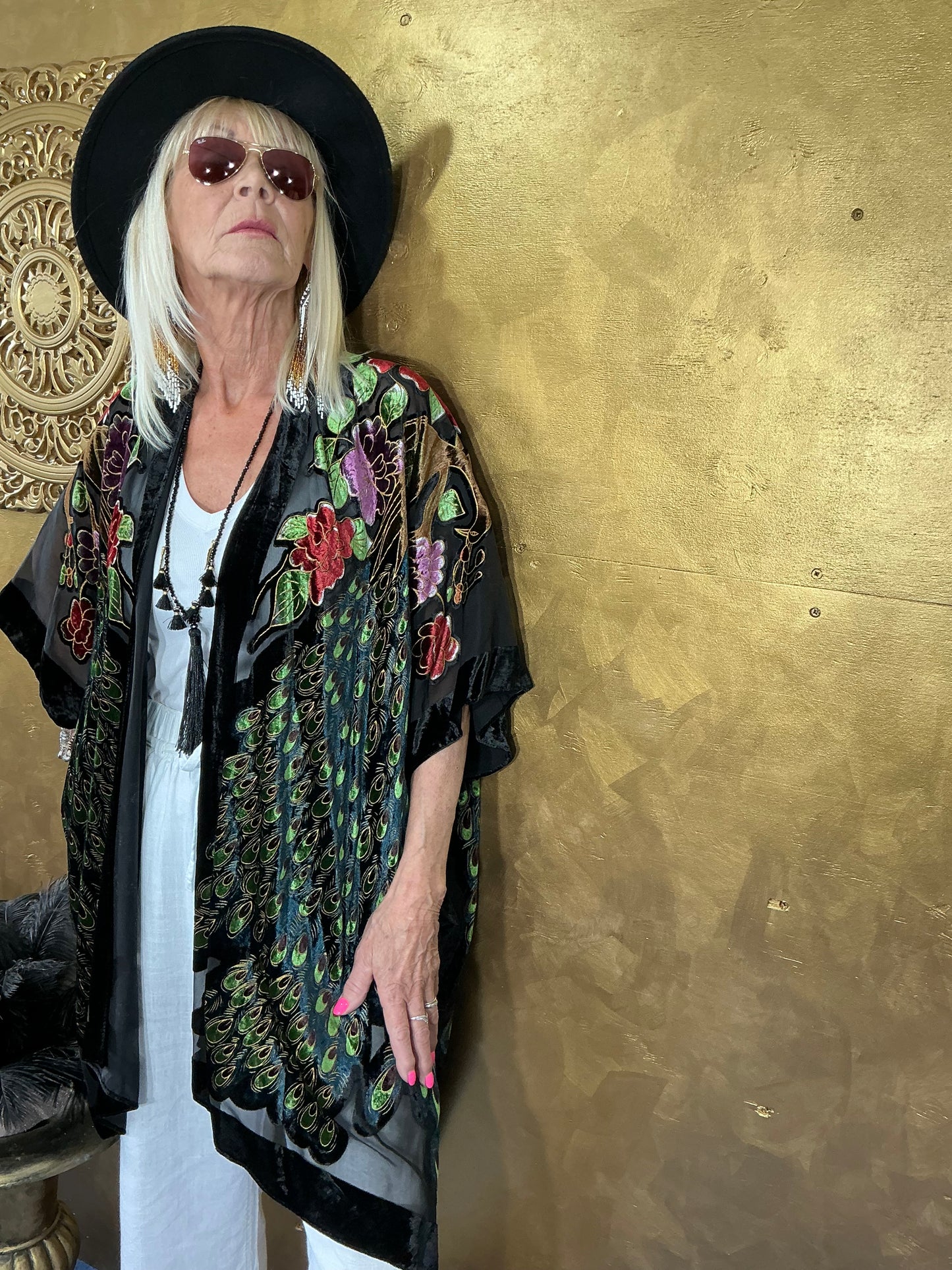 Peacock Velvet Kimono