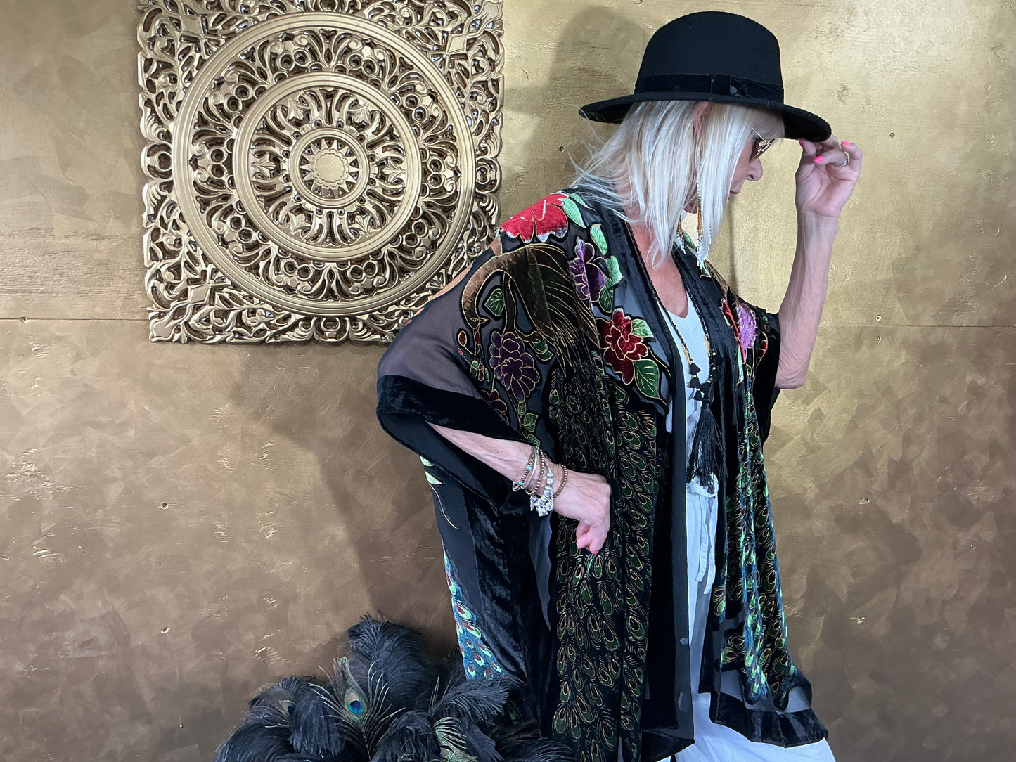 Peacock Velvet Kimono